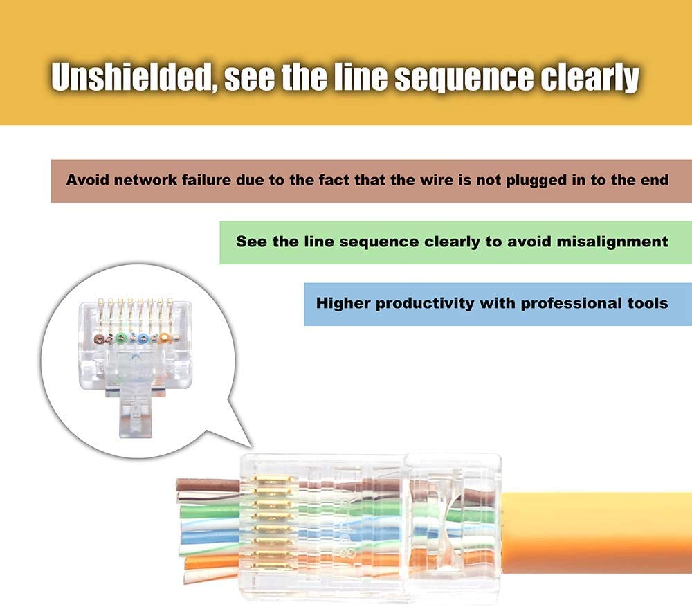 Vcelink Rj45 Cat5E Cat5 Pass Through Connectors, Cat5E Rj45 Ends, Rj45 Modular Plugs For Solid Or Stranded Utp Network Cable 100