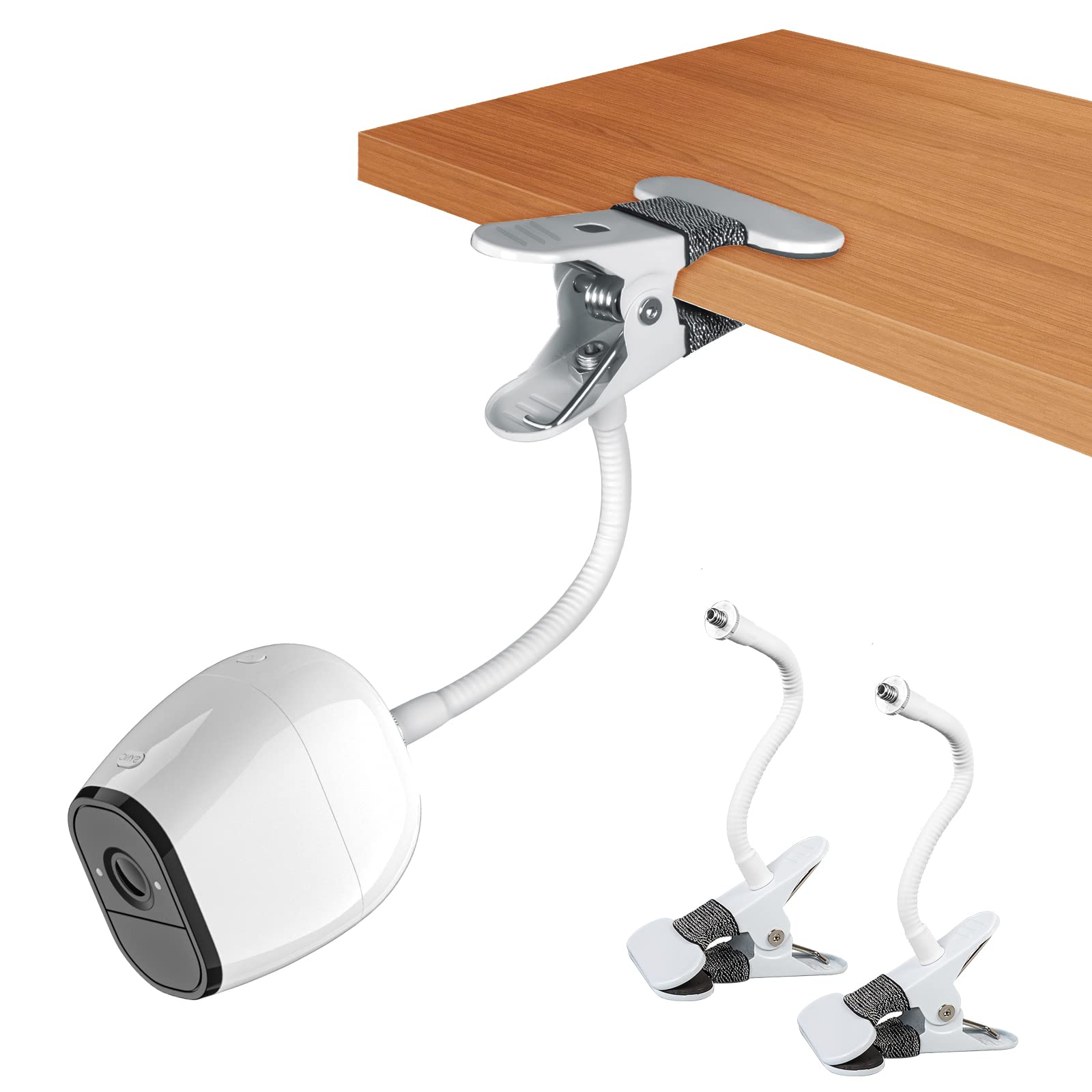 Okemeeo Adjustable Gooseneck Camera Clamp Mount For Eufycam 2C/Arlo Pro 5S/Pro 4/Pro 3/Essential And More 1/4'' Threaded Cameras(No Drill,White, 2 Pack)