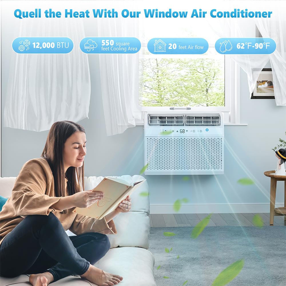 Electactic Window Air Conditioner, 12000 Btu Window Ac Unit, Cooling Room 550Sq.Ft, Fast Cooling, 24H Timer,Dehumidifier Mo, Ene