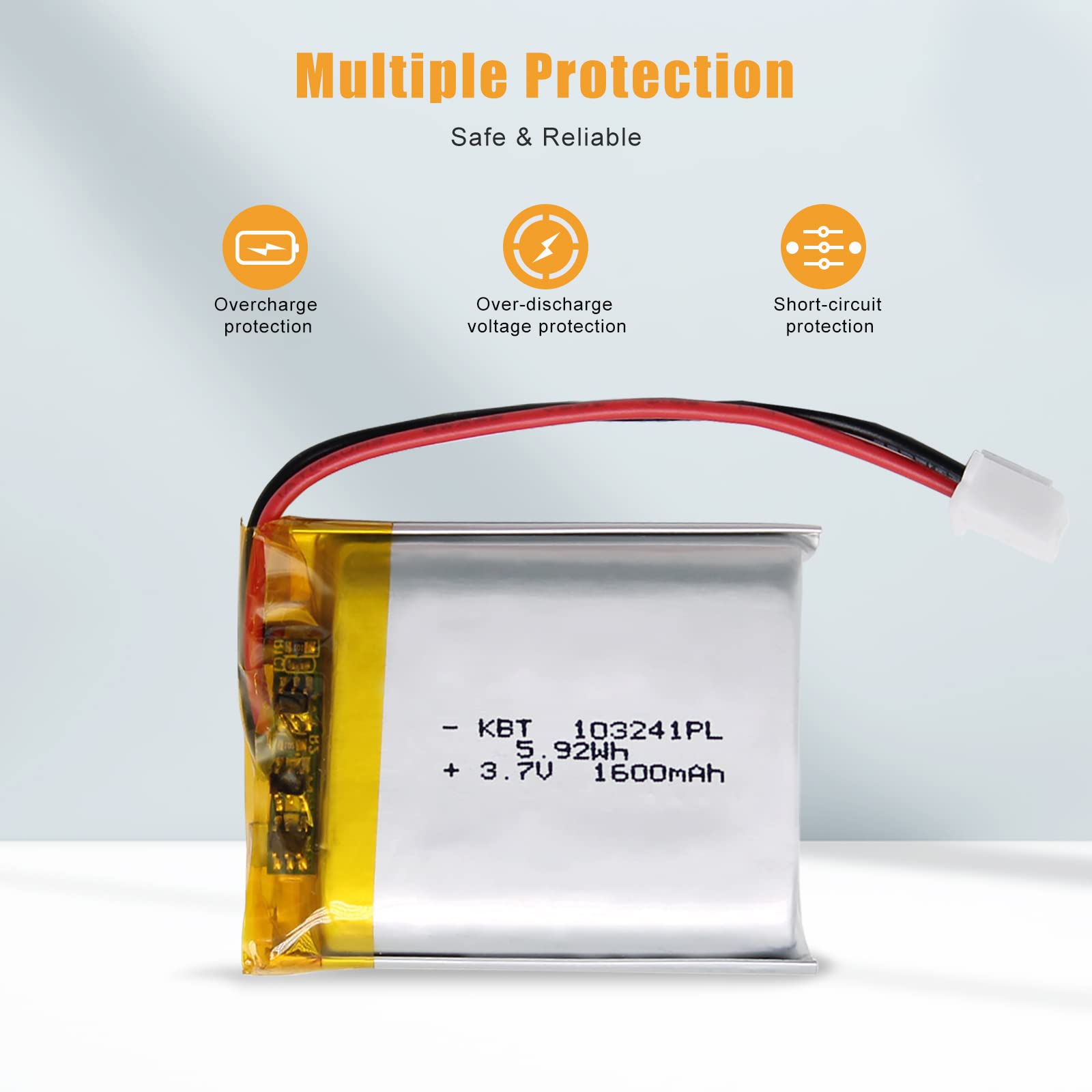 Kbt 3.7V 6000Mah Li-Polymer Battery: 906090 Lipo Rechargeable Lithium-Ion Replacement Batteries With Ph 2.54 Jst Connector For A