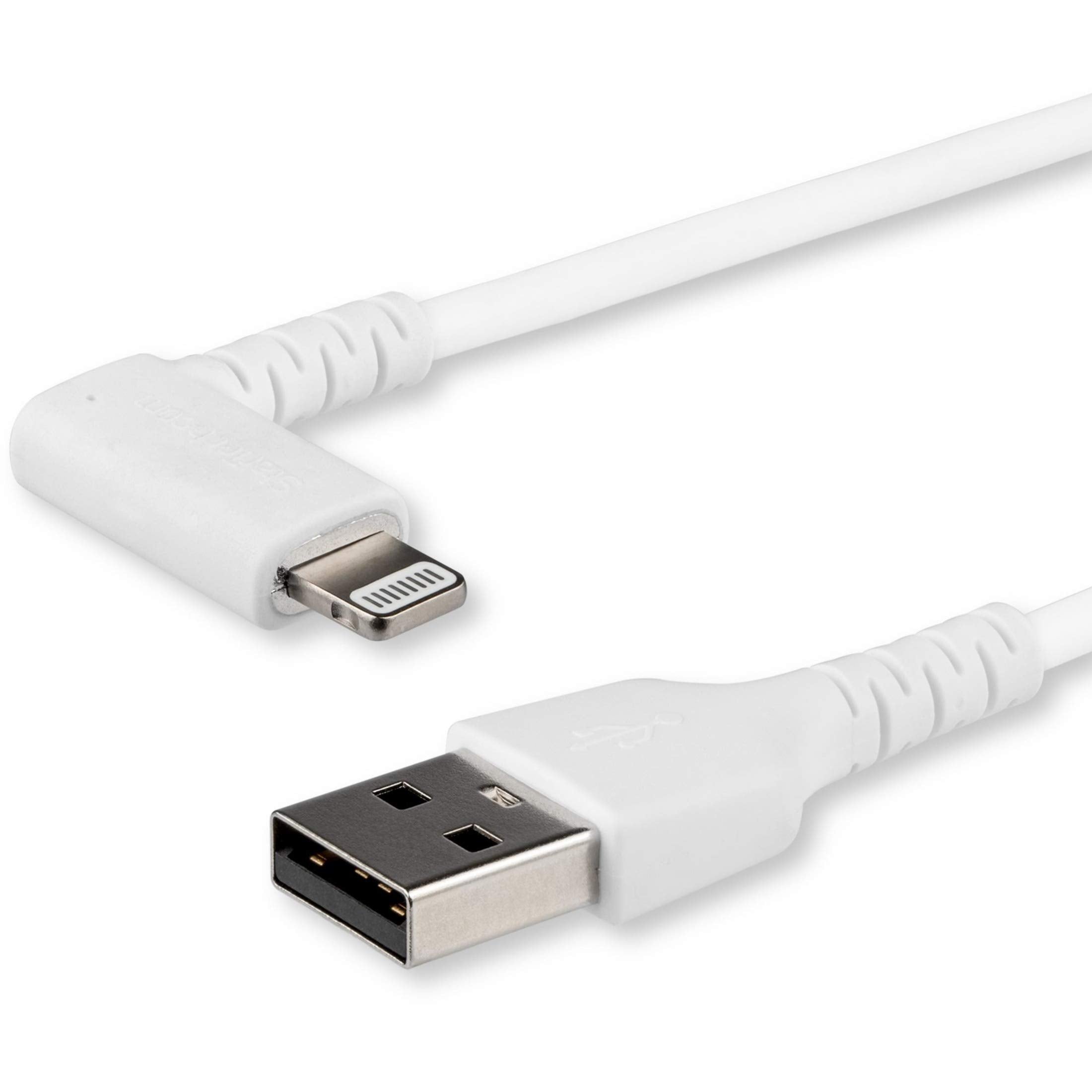 StarTech.com 2m USB A to Lightning Cable - Durable 90 Degree Right Angled White USB Type A to Lightning Connector Sync & Charger