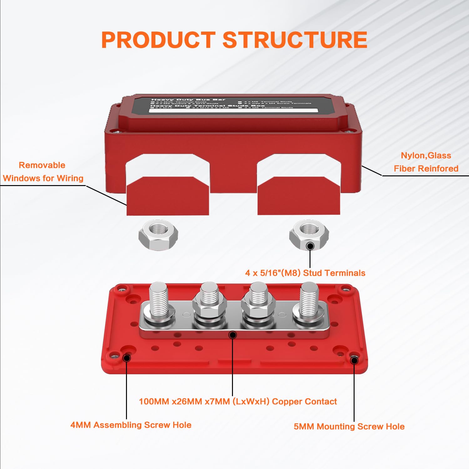 Iztoss 2Pcs 12V Bus Bar Terminal Block 4 X 5/16''(M8) Terminal Studs, Max 300V Ac 48V Dc, Blue Sea Battery Bus Bar Positive & Ne