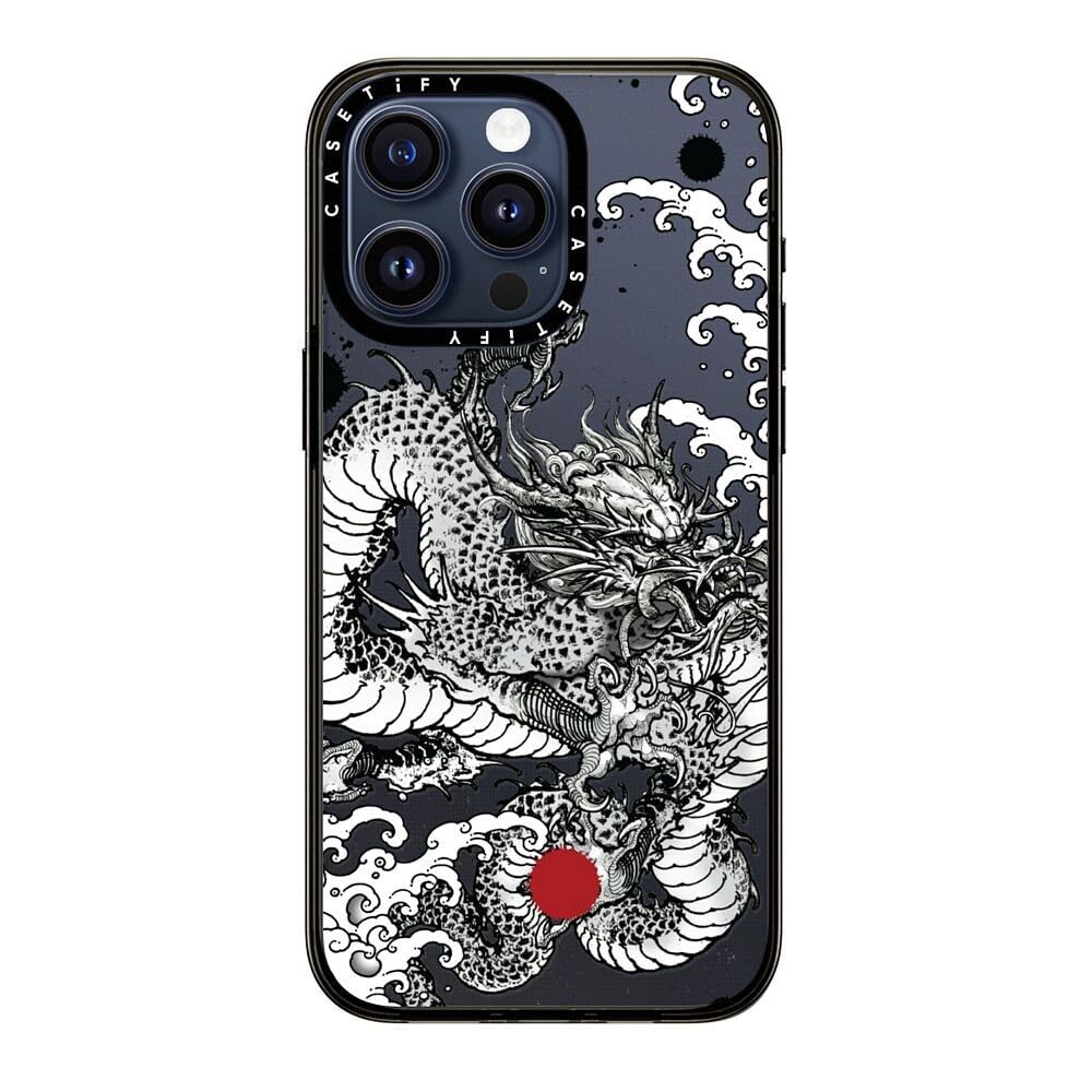 Casetify Compact Case For Iphone 15 Pro Max [2X Military Grade Drop Tested / 4Ft Drop Protection]   Power Dragon   Clear Black
