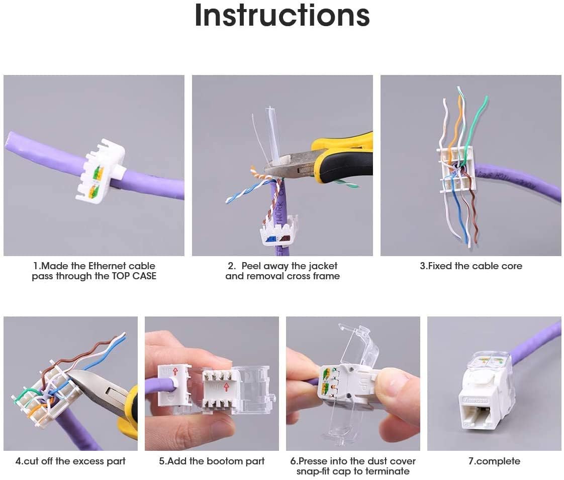 Ampcom Cat6 Keystone Jack Tool Less Rj45 Utp, No Punch Down Tool Required Module Coupler  12 Pack Blue