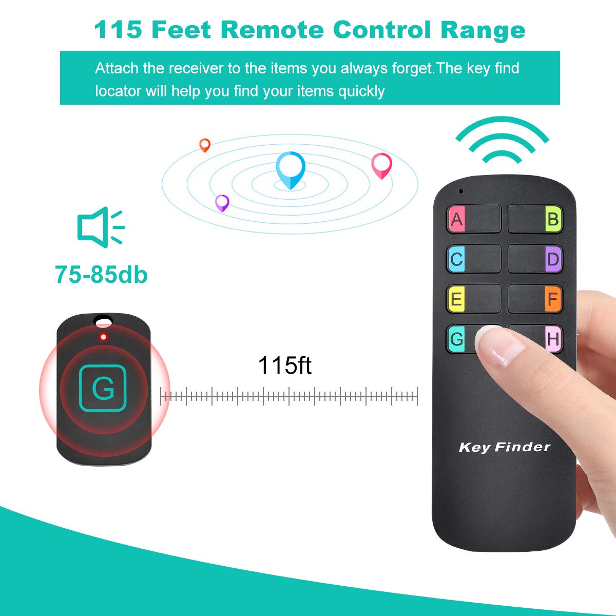 Key Finder Locator,Wireless Rf Item Locator With Letters Key Tracker With 85Db Loud Beeping Sound And 115 Feet Remote Control 8