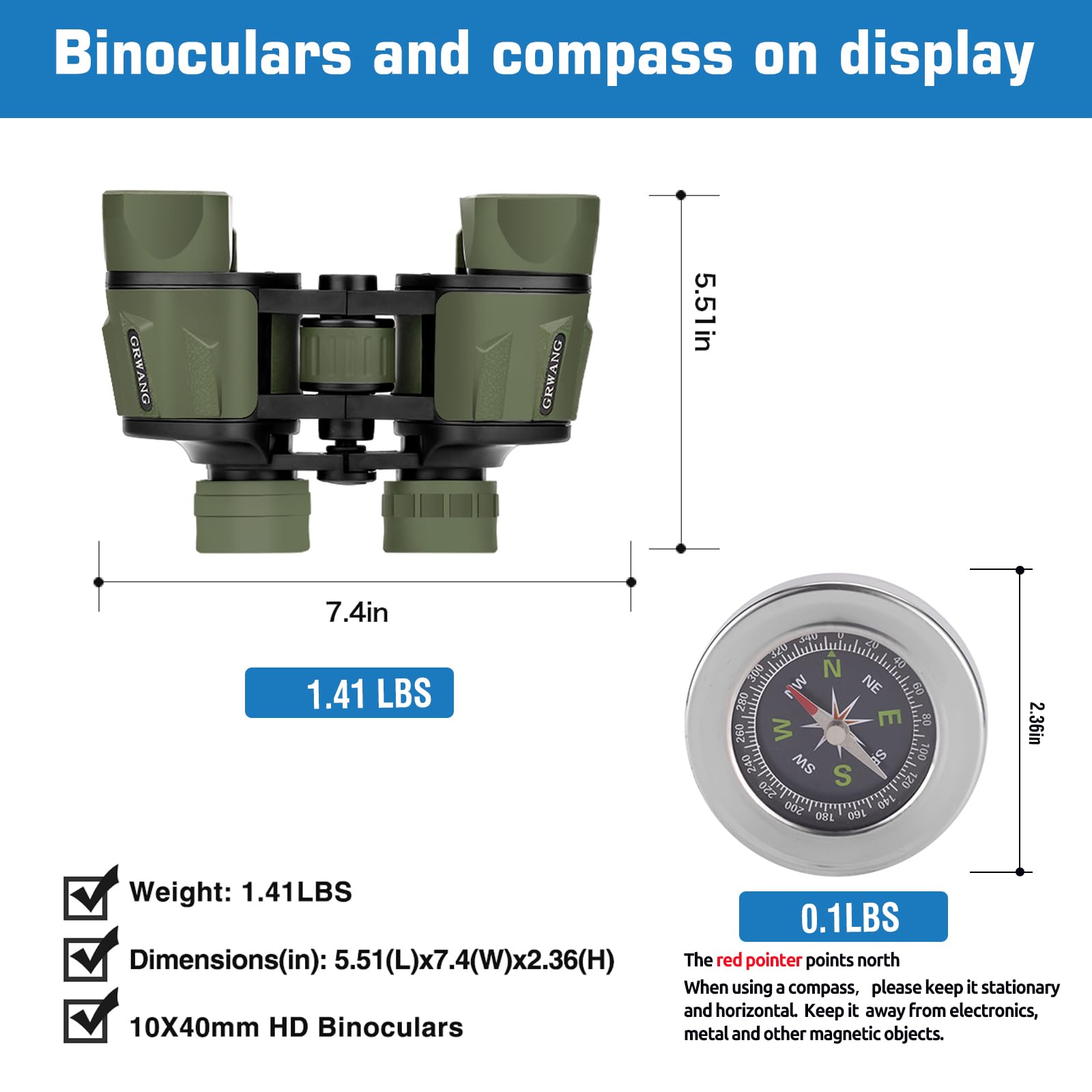 Grwang 10X40 Professional Hd Binoculars For Adults &Kids,Shock Proof Binocular With Bak4 Fmc Lens, Large View & Waterproof Binoc