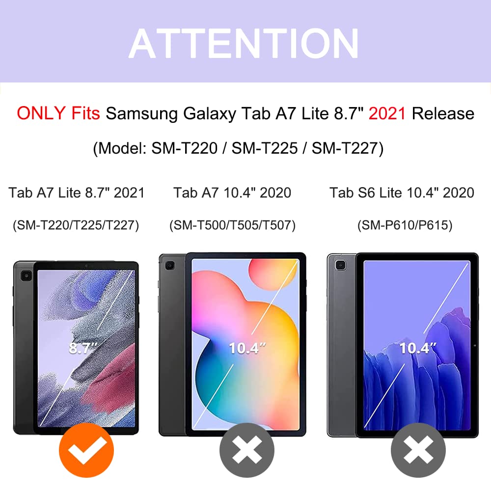 Ekvinor Tablet Case For Galaxy Tab A7 Lite 8.7 Inch 2021, Purple Pu Leather Folio Stand Protective Cover   Sm T220/T225/T227