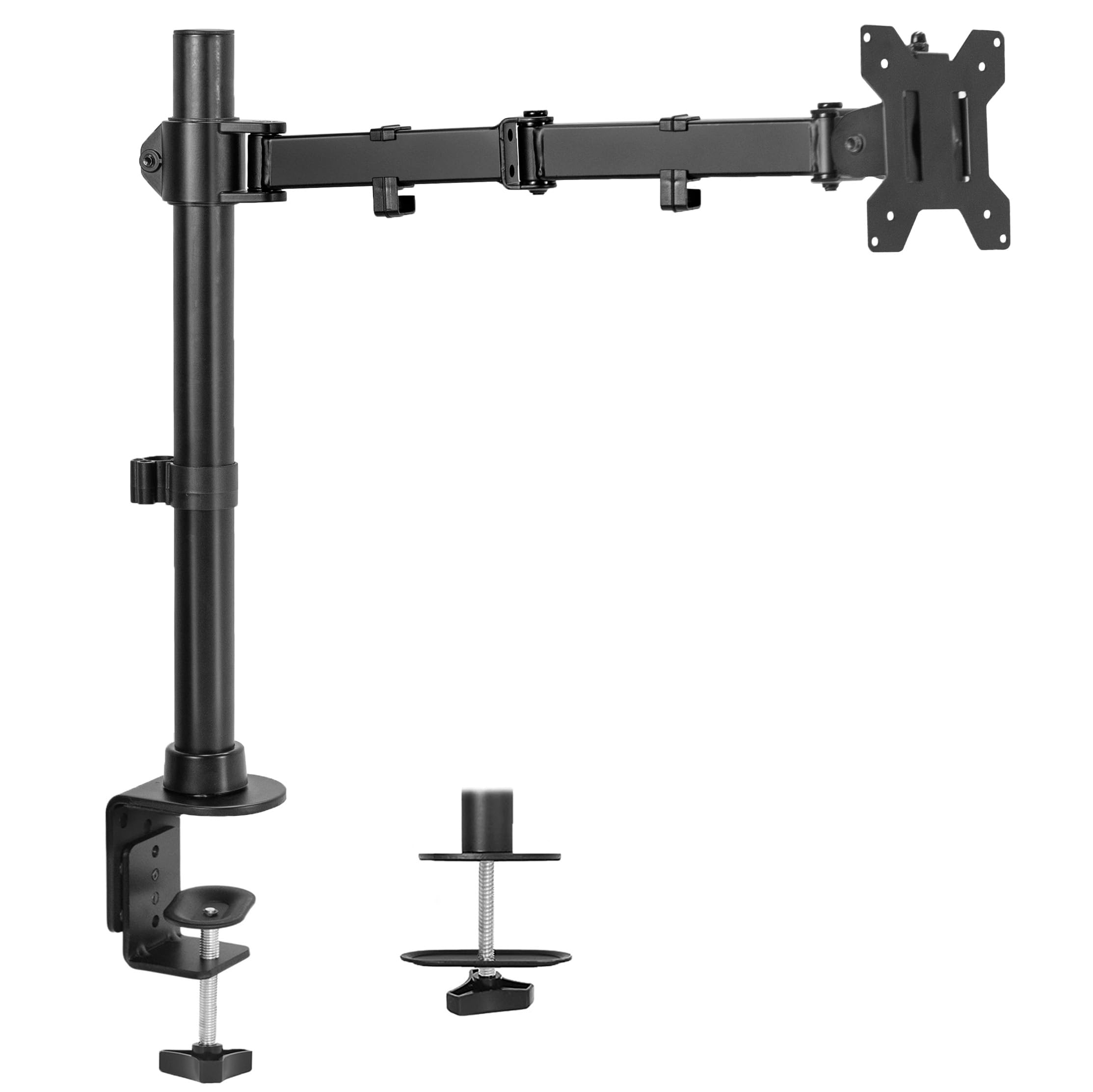 VIVO Single Large Monitor Arm Desk Mount, Holds Screens up to 45 inch Ultrawide, Fully Adjustable Stand with C Clamp and Grommet Base, VESA 75x75mm or 100x100mm, Black, STAND V149
