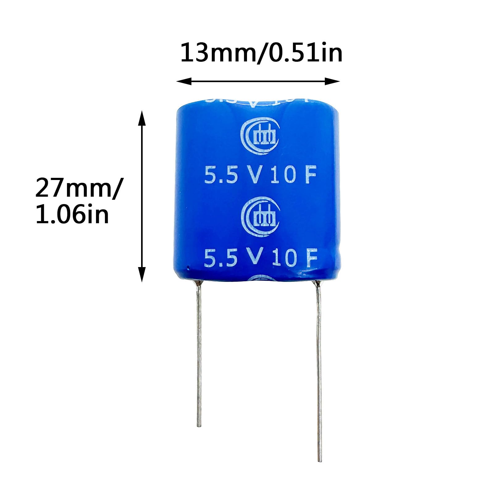 Cermant 2 Pcs 13X26X27Mm(0.51X1.02X1.06In) Super Capacitor 5.5V 10F Super Farad Capacitance Winding Type Energy Storage For On B