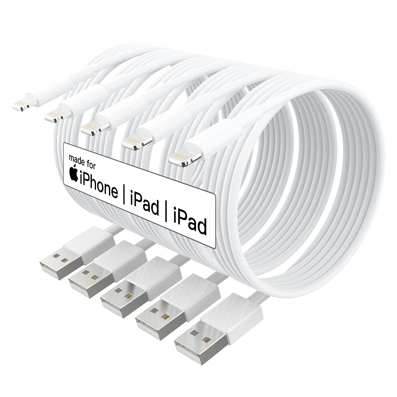 [ Mfi Certified ] 5Pack 10Ft Iphone Charger Cable, Long Lightning Cable 10 Foot, High Fast 10 Feet Iphone Charging Cable Cord Connector For Iphone 12 Mini 12 Pro Max 11 Pro Max Xs Xr X 6 Airpods