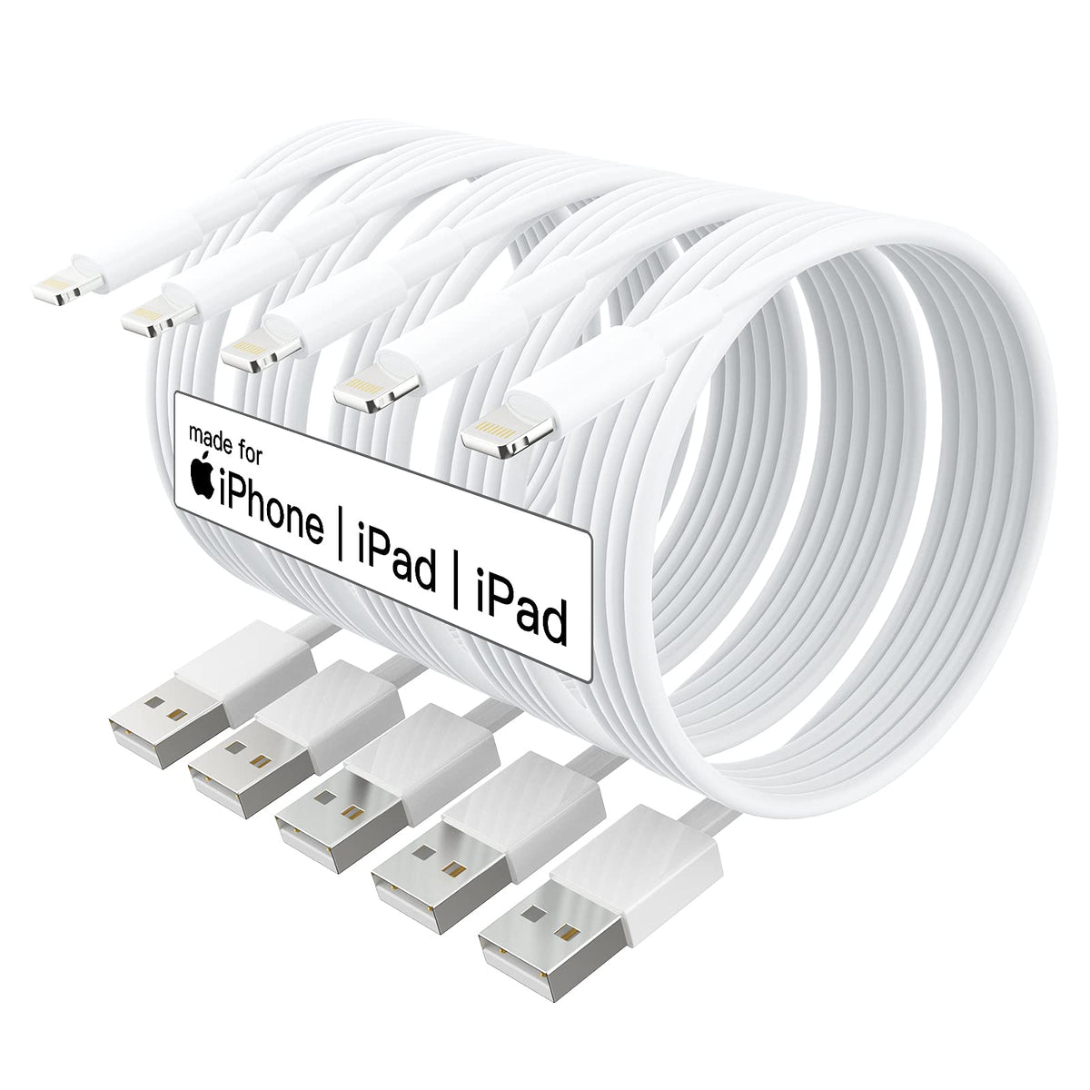 [ Mfi Certified ] 5Pack 10Ft Iphone Charger Cable, Long Lightning Cable 10 Foot, High Fast 10 Feet Iphone Charging Cable Cord Connector For Iphone 12 Mini 12 Pro Max 11 Pro Max Xs Xr X 6 Airpods
