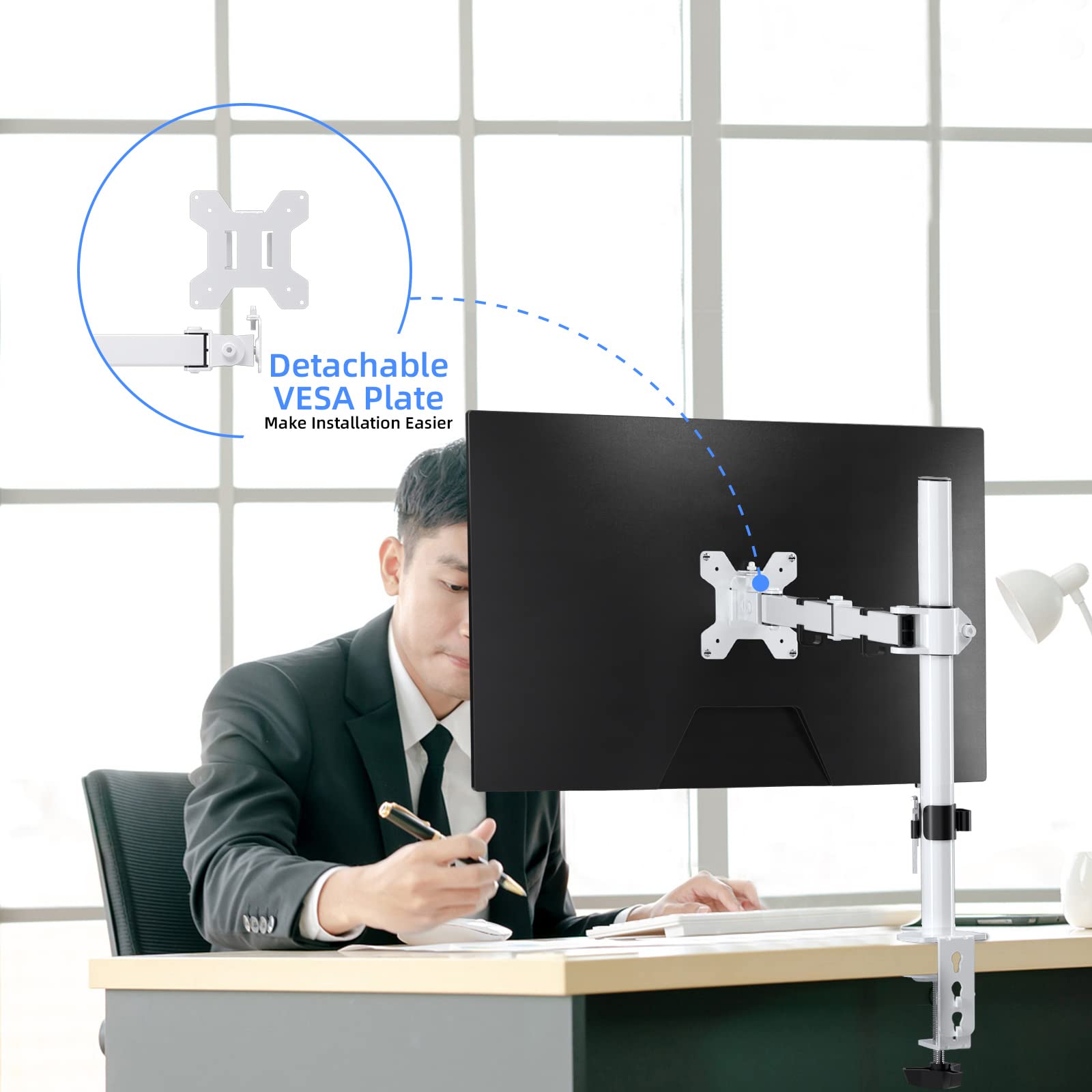Suptek Single Led Lcd Monitor Desk Mount Heavy Duty Fully Adjustable Stand For 1/ One Screen Up To 27 Inch(Md9421W)