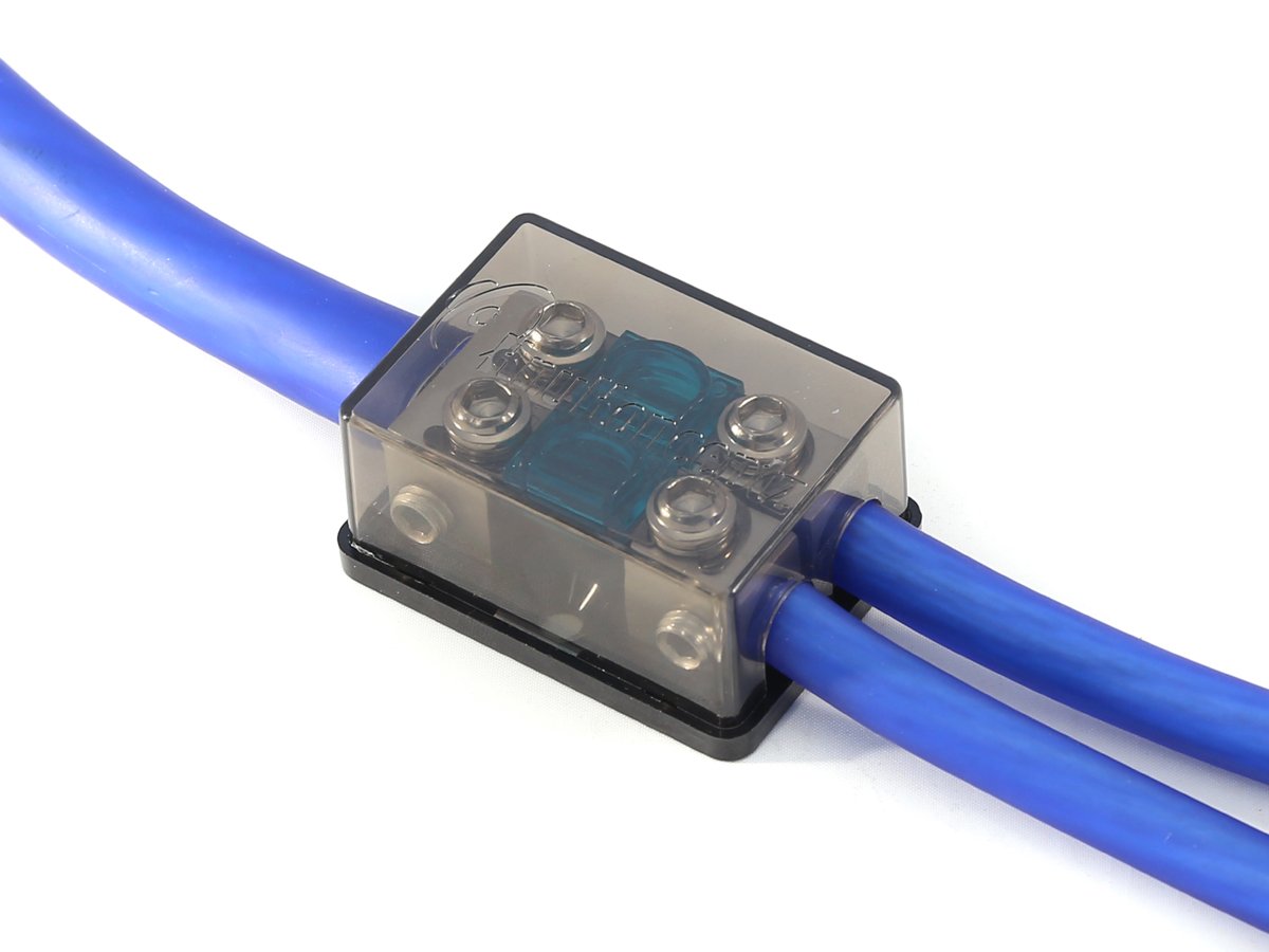 Knukonceptz Bassik 2 Way Mini Anl Fuse Distribution Block   1/0 Gauge To 4 Gauge   60 Amp