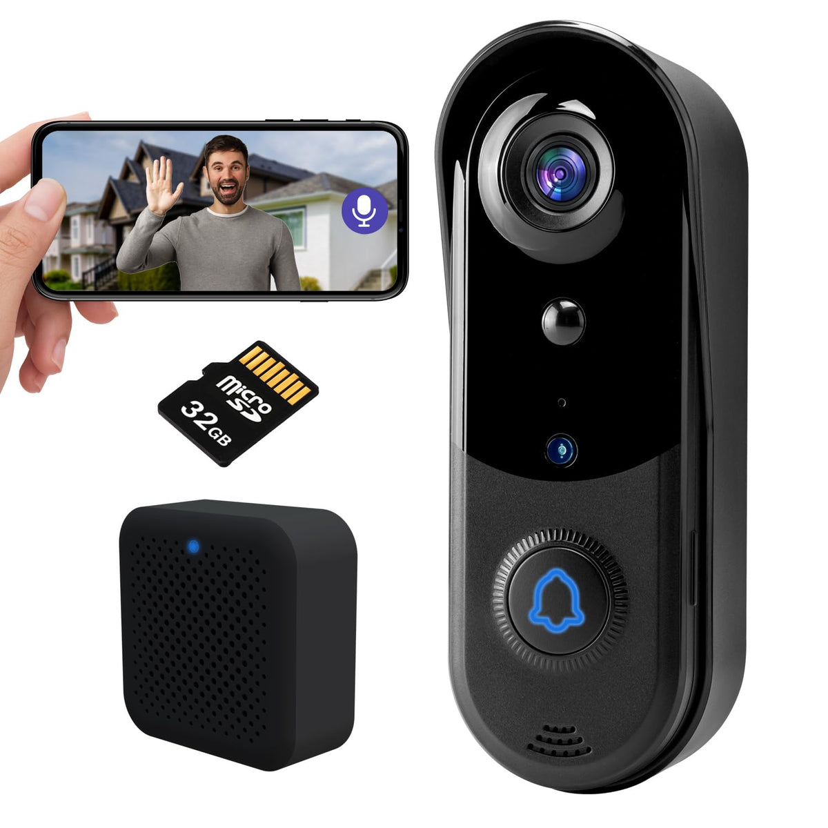 Wireless Video Doorbell Camera With Chime, Smart Home Surveillance Indoor/Outdoor, No Monthly Fee, Ai Human Detection, Two Way A