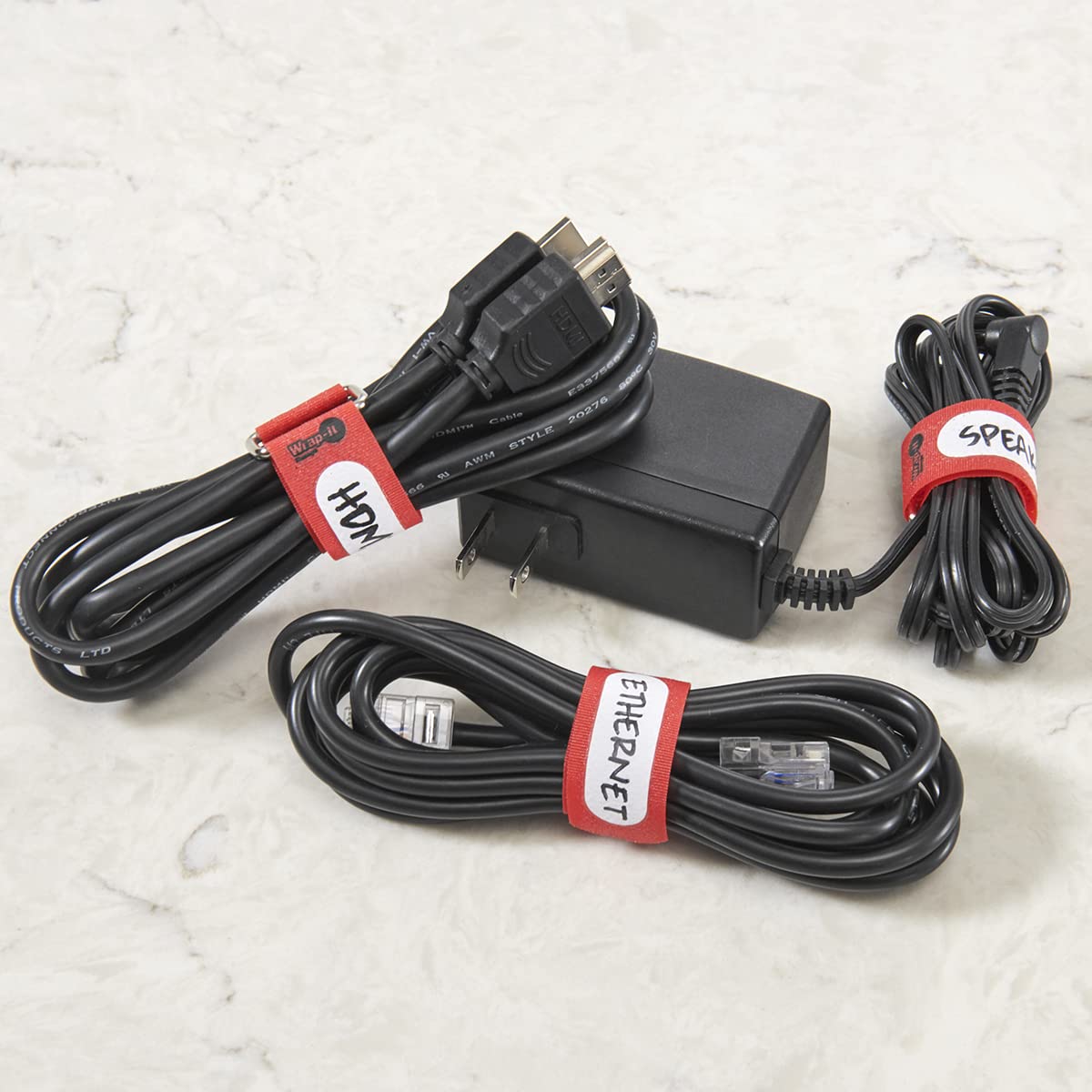 Wrap It Storage Cinch Straps, 5'' 20 Pack (Red), Features Metal Buckle And Write On Label For Easy Cord Identification And Cable