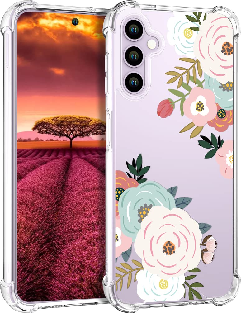Topgraph Samsung Galaxy S23 Case Clear For Women Flower Floral Cute Girly Designer Girls, Silicone Transparent Phone Case Floral
