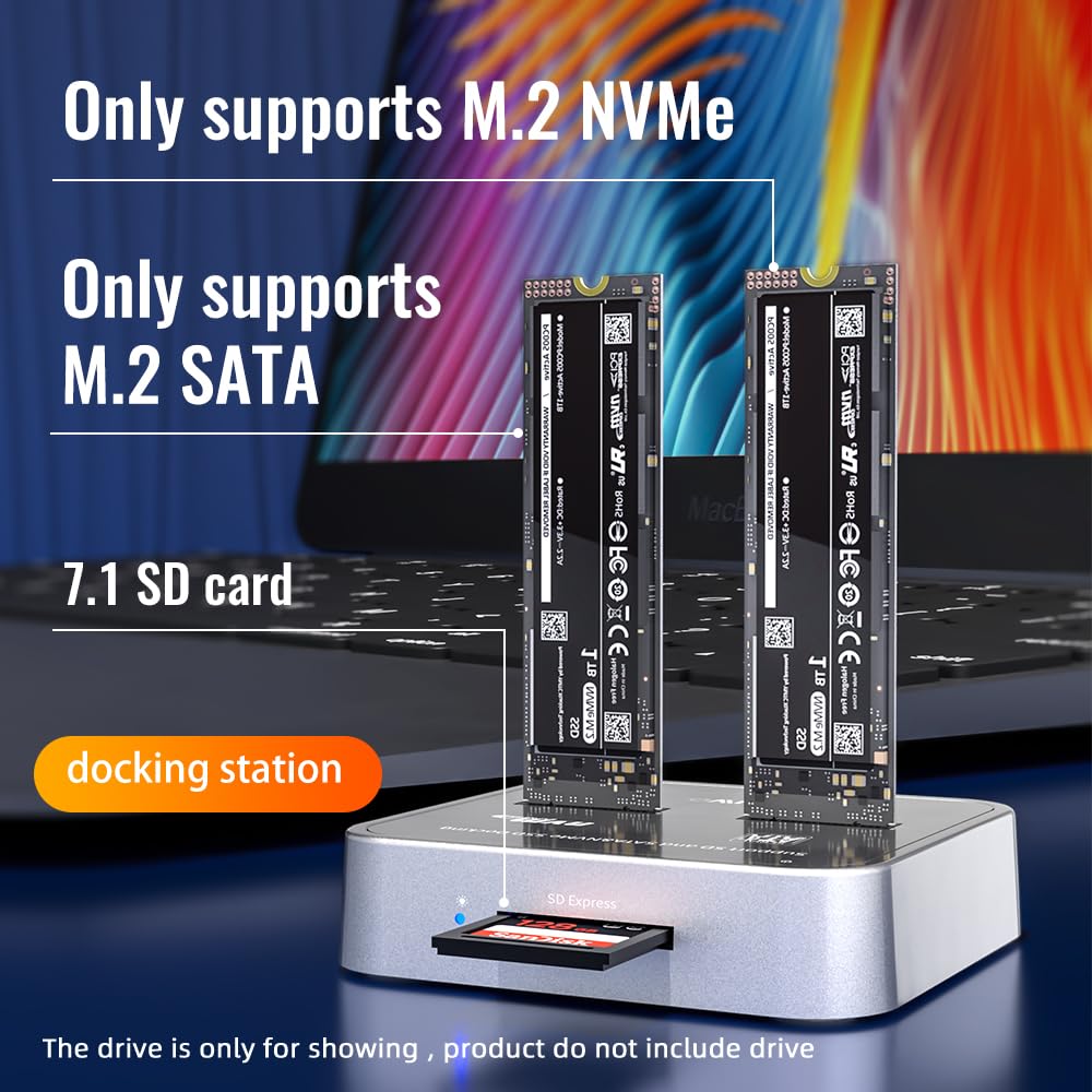 Maiwo K3016Sd Nvme Sata Sd 3 Bay Ssd Docking Station, 10Gbps M.2 Ssd Reader Adapter Enclosure, Compatible Sd Express/M.2 Nvme Sata Ssd. (Not Support Clone)