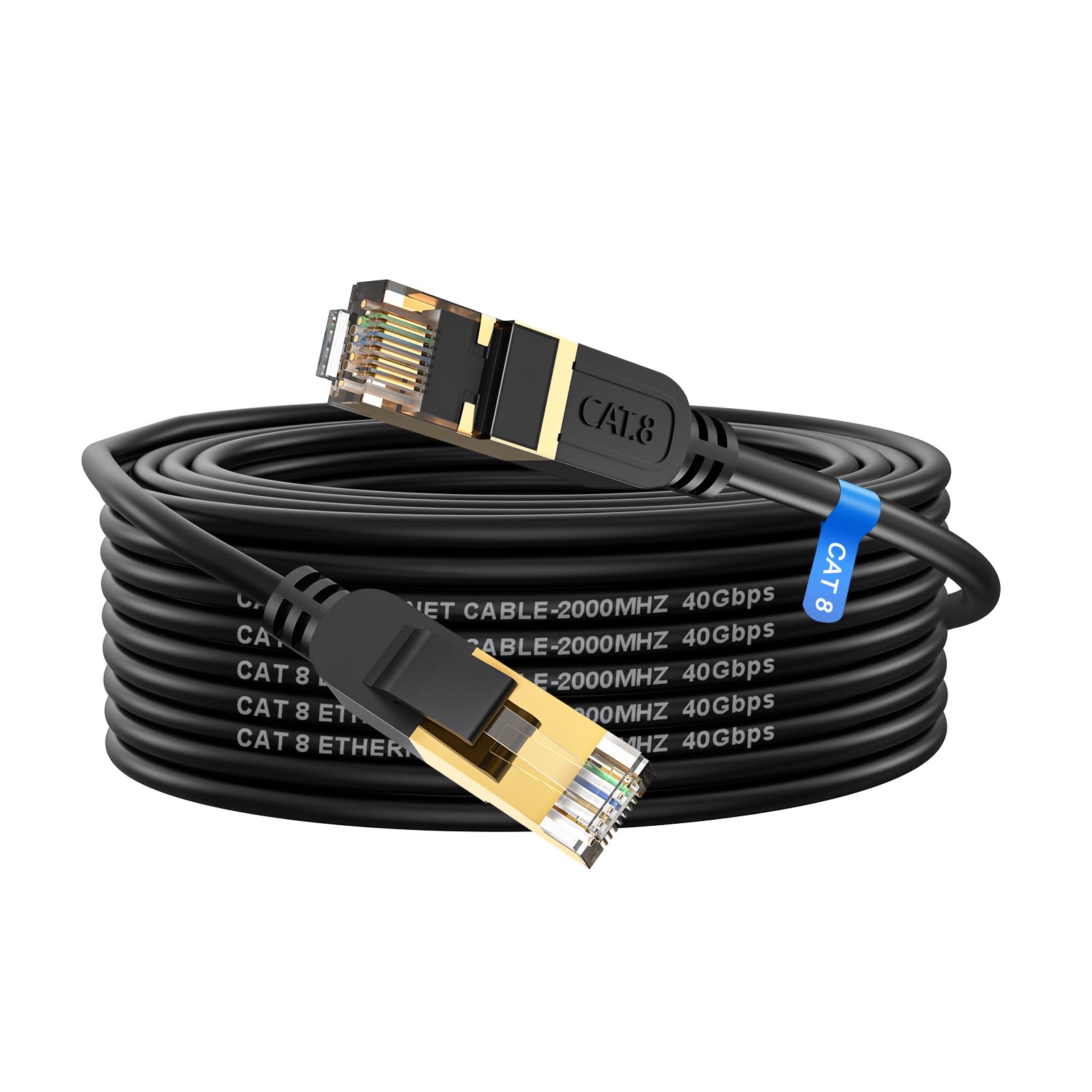 Cat 8 Ethernet Cable, 30Ft High Speed Heavy Duty 26Awg Cat8 Lan Network Cable 40Gbps, 2000Mhz With Gold Plated Rj45 Connector, O
