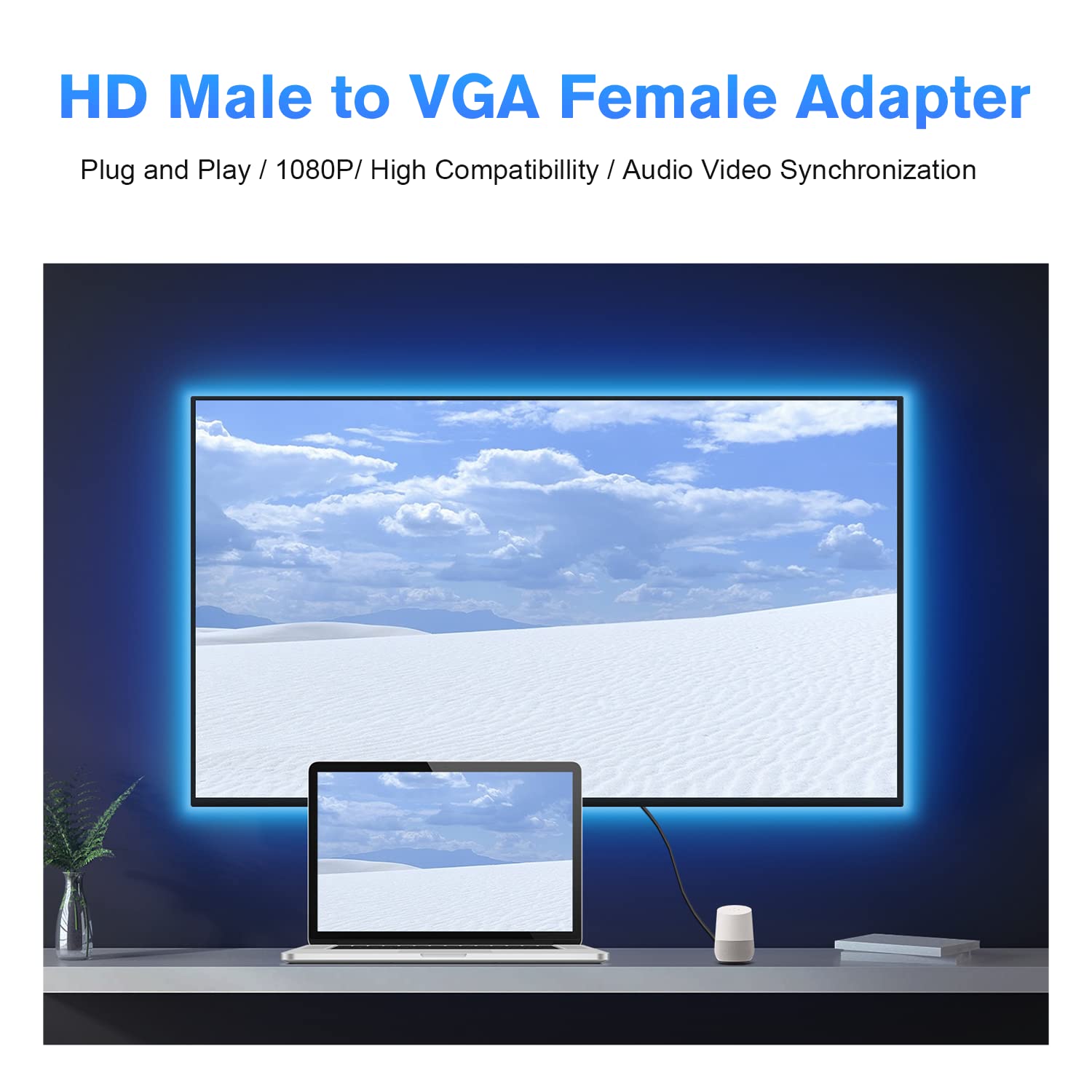 Aiyeen Hdmi To Vga Adapter, 1080P Hdmi Male To Vga Female Adapter With 3.5Mm Audio Jack Cable Compatible With Monitor, Laptop,Co