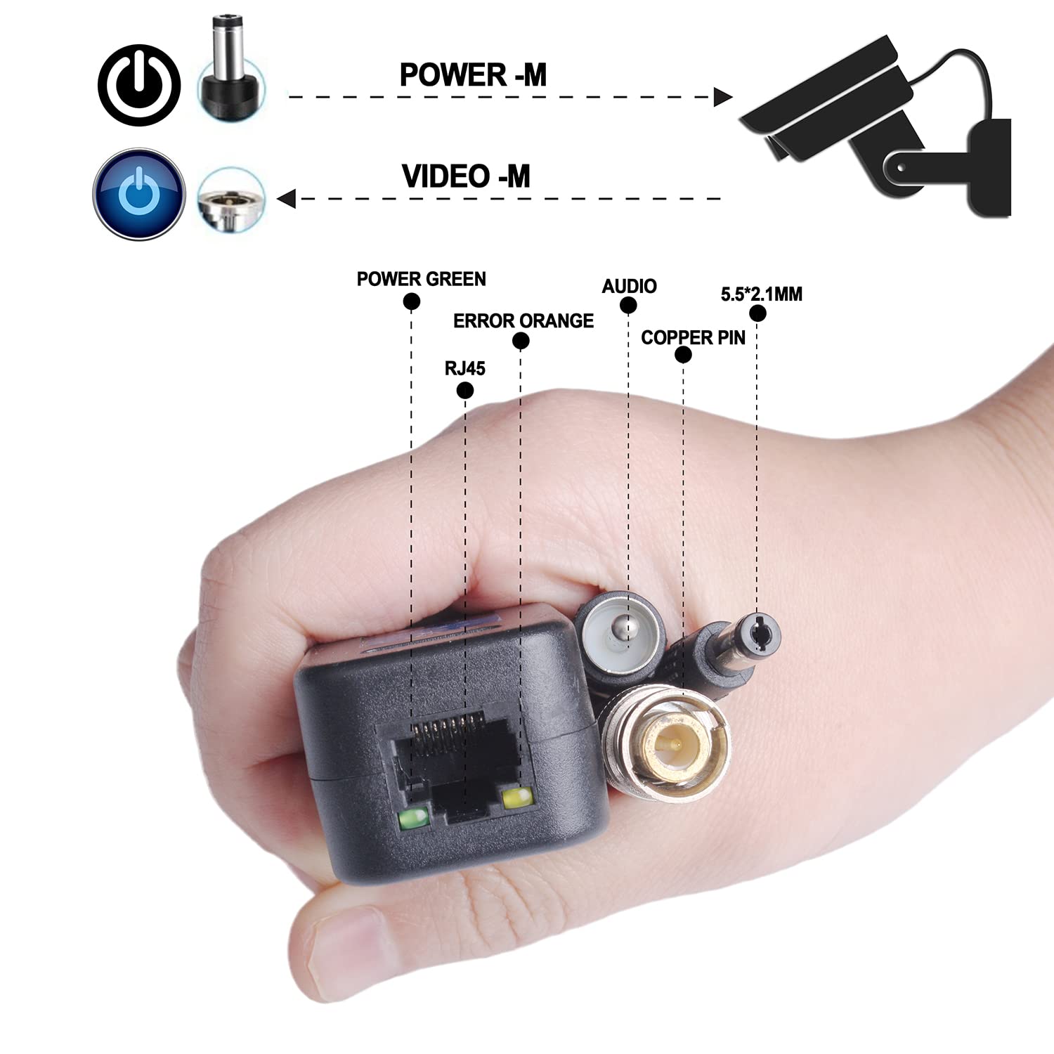 Passive Video Balun 24 Pairs Passive Video Power Balun Audio Connector 720P  2Mp Bnc To Rj45 Network Transceiver Cat5E/6 Bnc To
