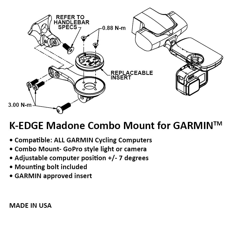 K Edge | Gen 6 Madone/Emonda Bicycle Computer Combo Mount | For Garmin Gps Devices | Durable, Aerodynamic Bike Computer Mount