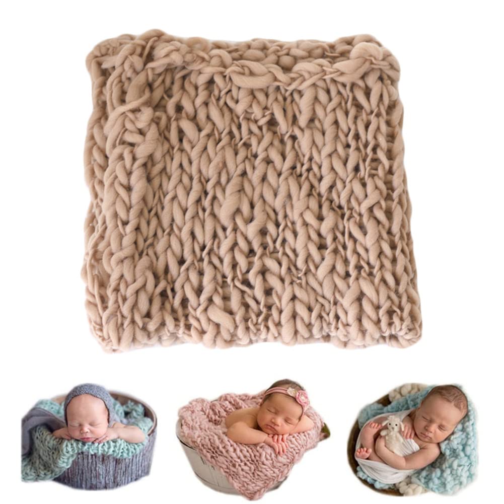 Newborn Baby Photo Props Blanket Handmade Knitted Twist Wrap Posing Aid Backdrops For Boy Girls Photography Shoot (Camel Color)
