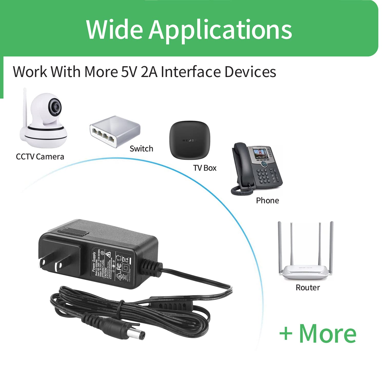Security-01 Ac To Dc 5V 2A 2000Ma Power Supply Adapter, Plug 5.5Mm X 2.1Mm, Ul Listed Fcc