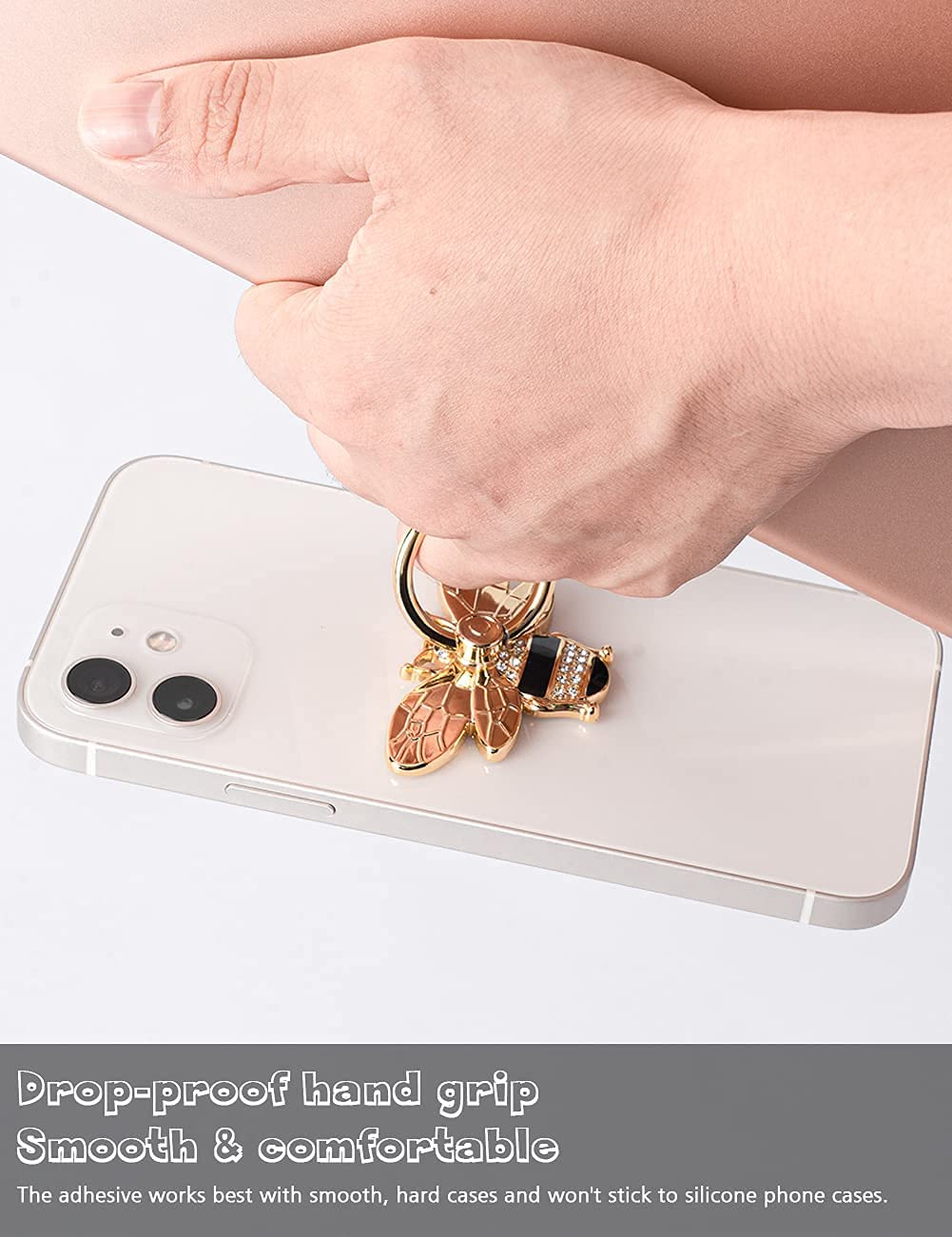 Bee Phone Ring Holder Finger Kickstand With Crystal, Allengel Cute Phone Ring Grip Holder For Iphone Or Smartphone Cases, Gold B