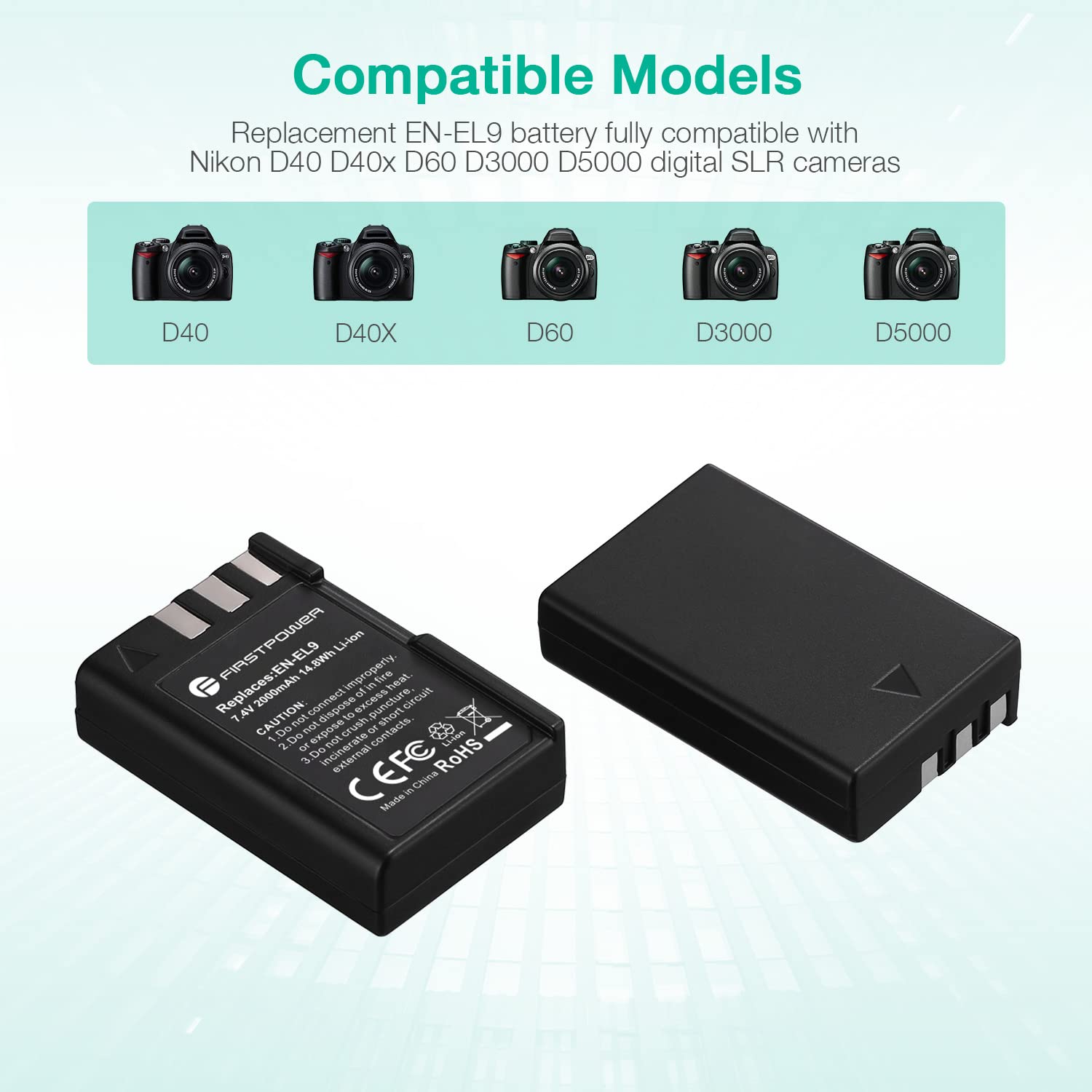 Firstpower En El9 En El9A Battery 2 Pack 2000Mah And Dual Usb Charger Compatible With Nikon D40, D40X, D60, D3000, D5000 Digital