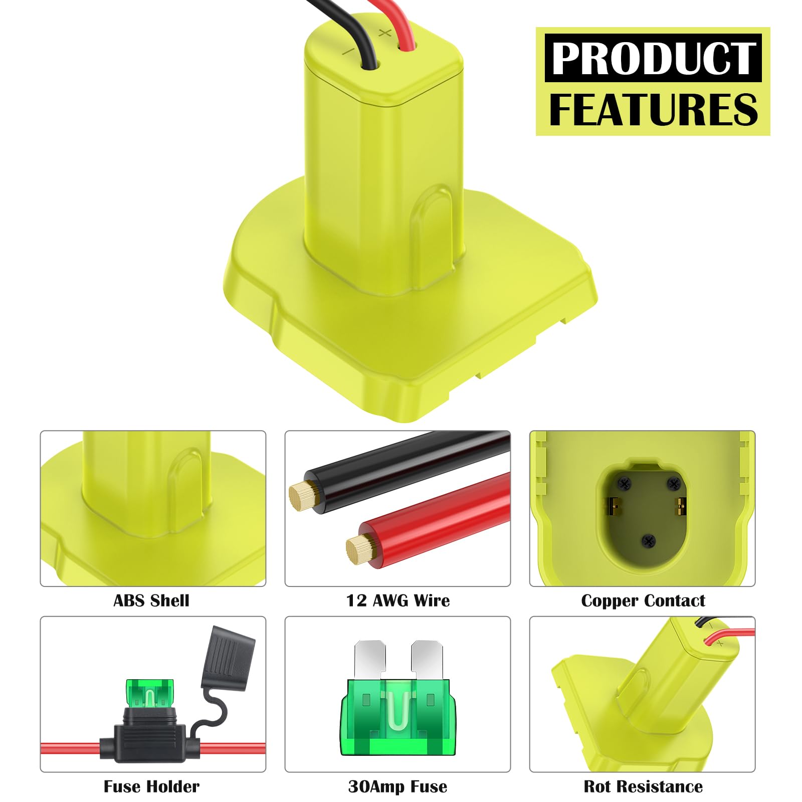 Koezeoi 2 Pack Power Wheels Adapter For Ryobi 18V Battery, Converter Kit With Fuses & Wire Terminals & 12Awg Wire, Power Connect