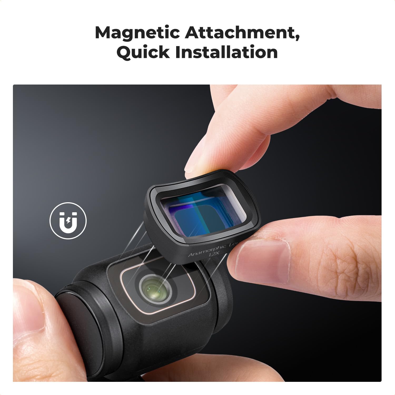 K&F Concept 1.2X Anamorphic Lens for DJI Osmo Pocket 3 Blue Streak Effect Magnetic Optical Glass Multi-Coated