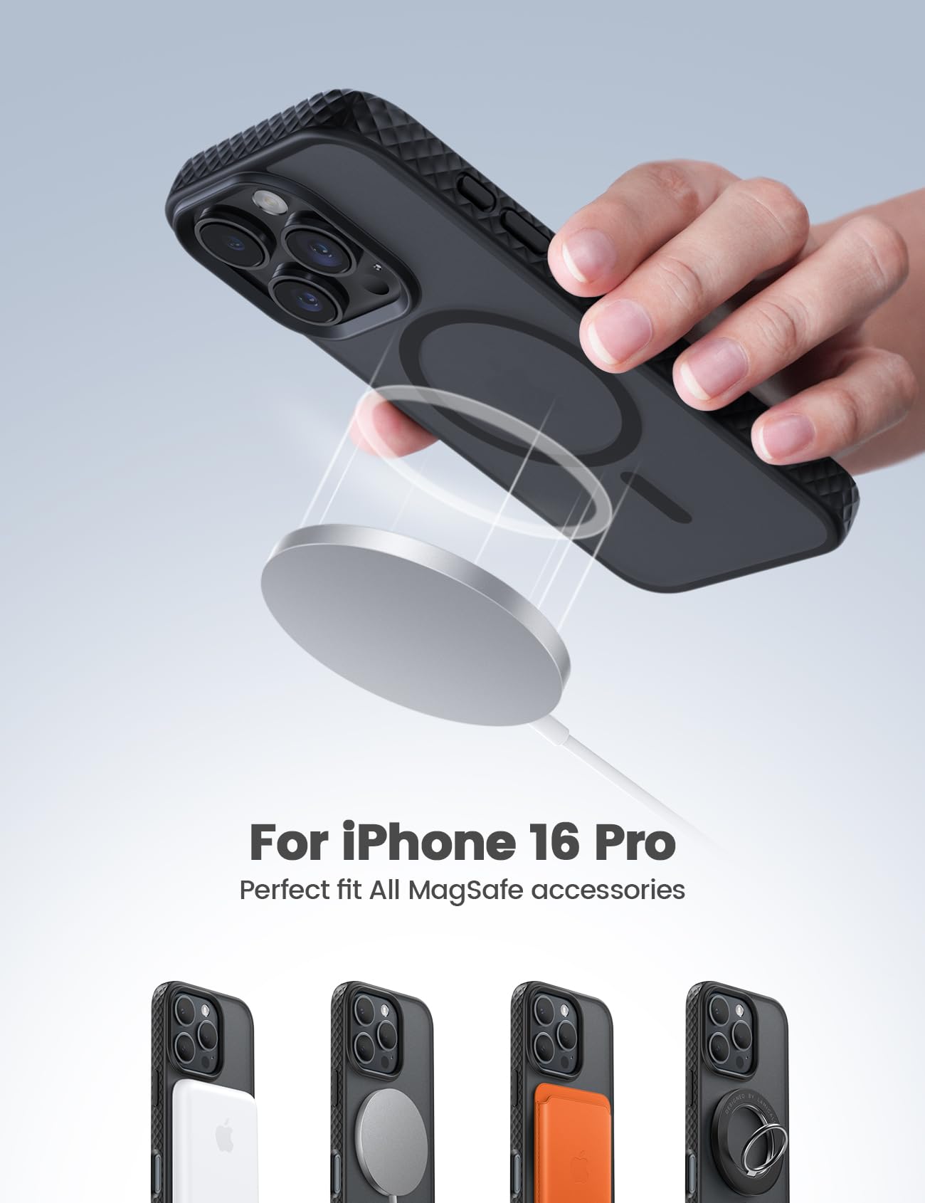 Lamicall Magnetic Case For Iphone 16 Pro, For Magsafe   [Anti Slip Edge] Military Grade Shockproof Protection Translucent Hard S