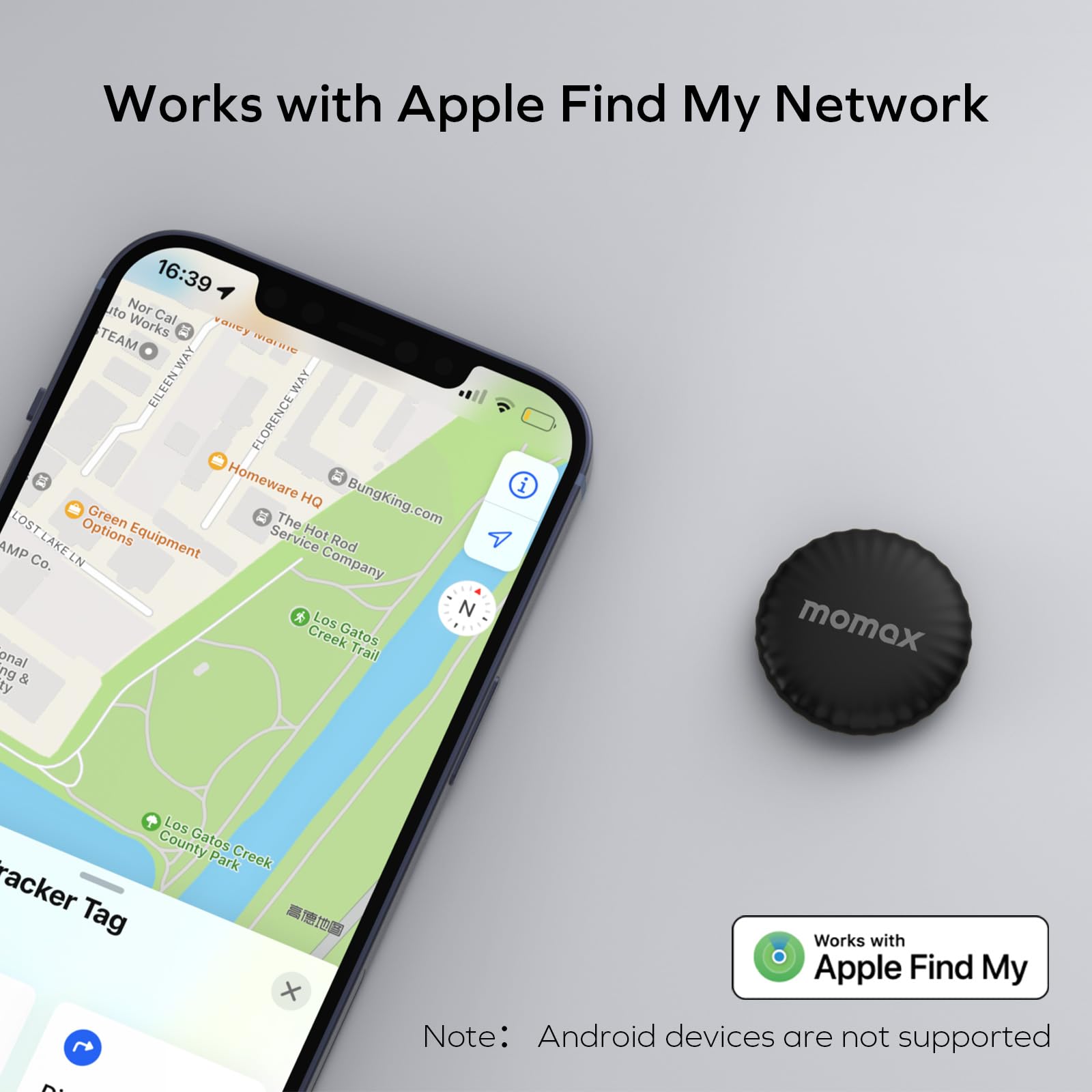 Momax Item Finder, Lost Key Finder Works With Apple Find My(Ios Only), Finder With App, Sound Location, 1 Year Replaceable Batte