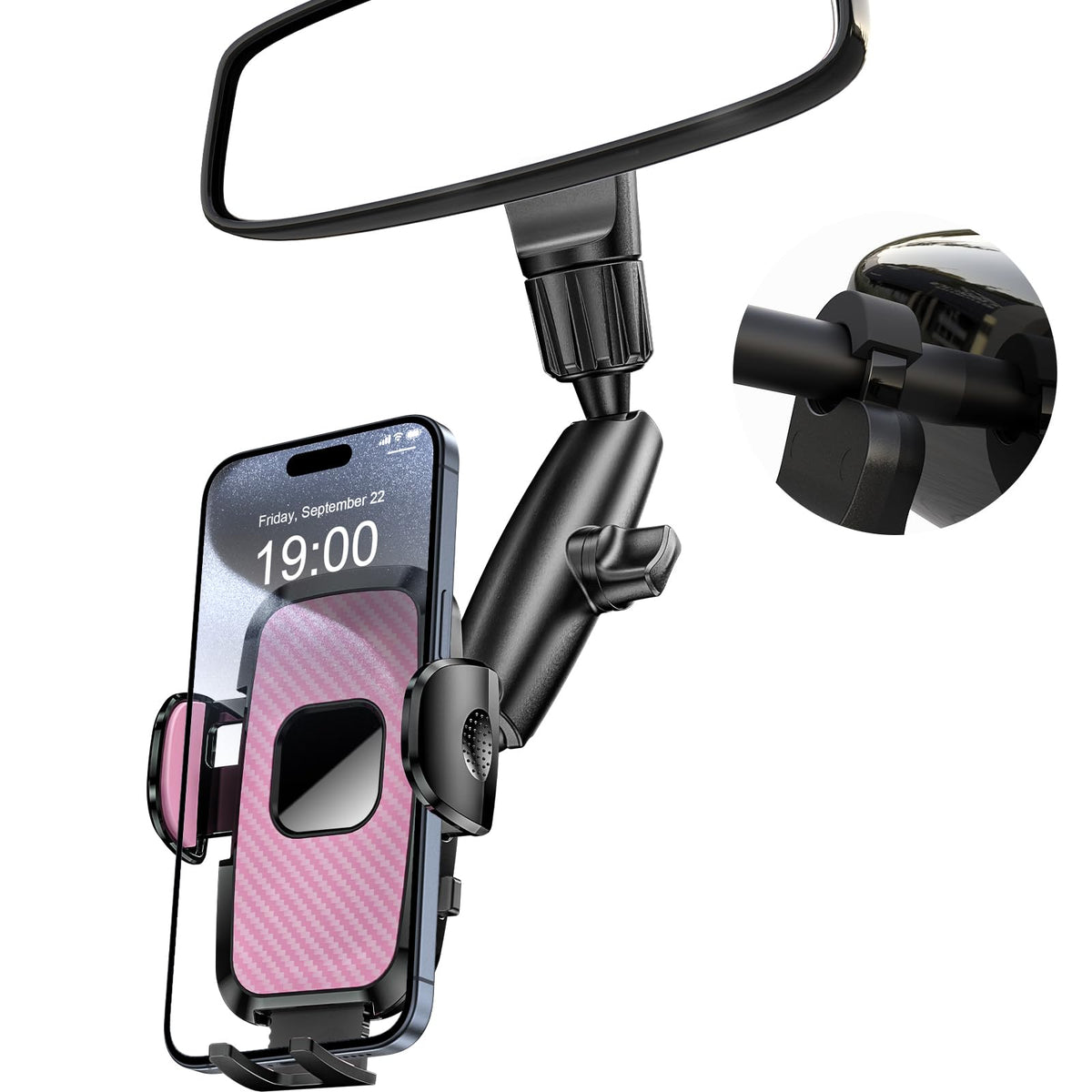 Jdhdl Rear View Mirror Phone Holder, 360 Rotating Car Phone Holder Mount Compatible With All 4-7 Inch Iphone And Android Cell Ph
