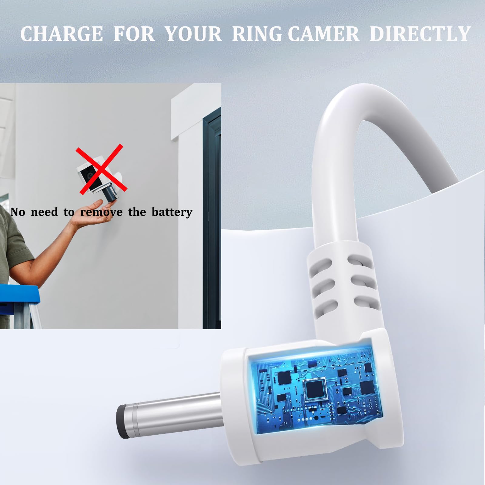 Oogude 30Ft Charge Cords With Quick 2A Power Adapter For Ring Camera Battery Indoor Outdoor Charging Cable For Ring Stick Up Cam