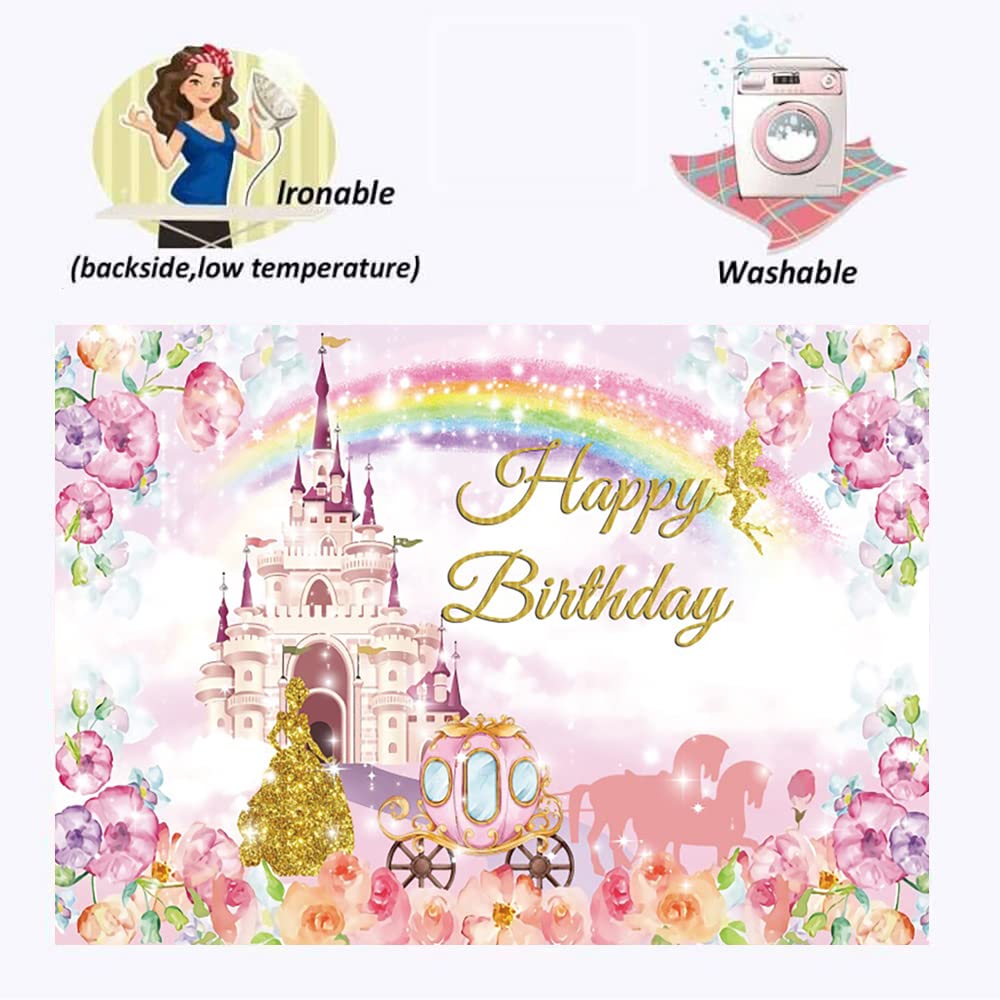 Ofila Princess Castle Birthday Backdrop 7X5Ft Royal Castle Carriage Photography Background Banner Princess Birthday Party Decora