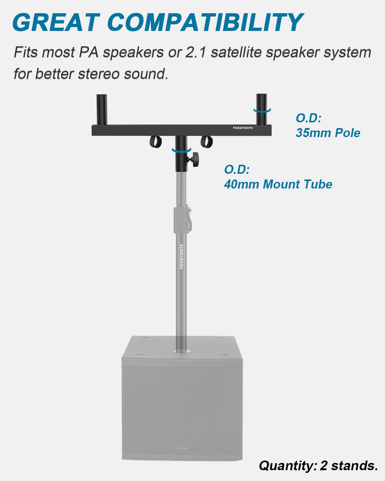 Vondynote Dual Speaker Pole Mount Speaker Mounting Fork Bracket Bar Speaker Pole Adapter, Set Of 2