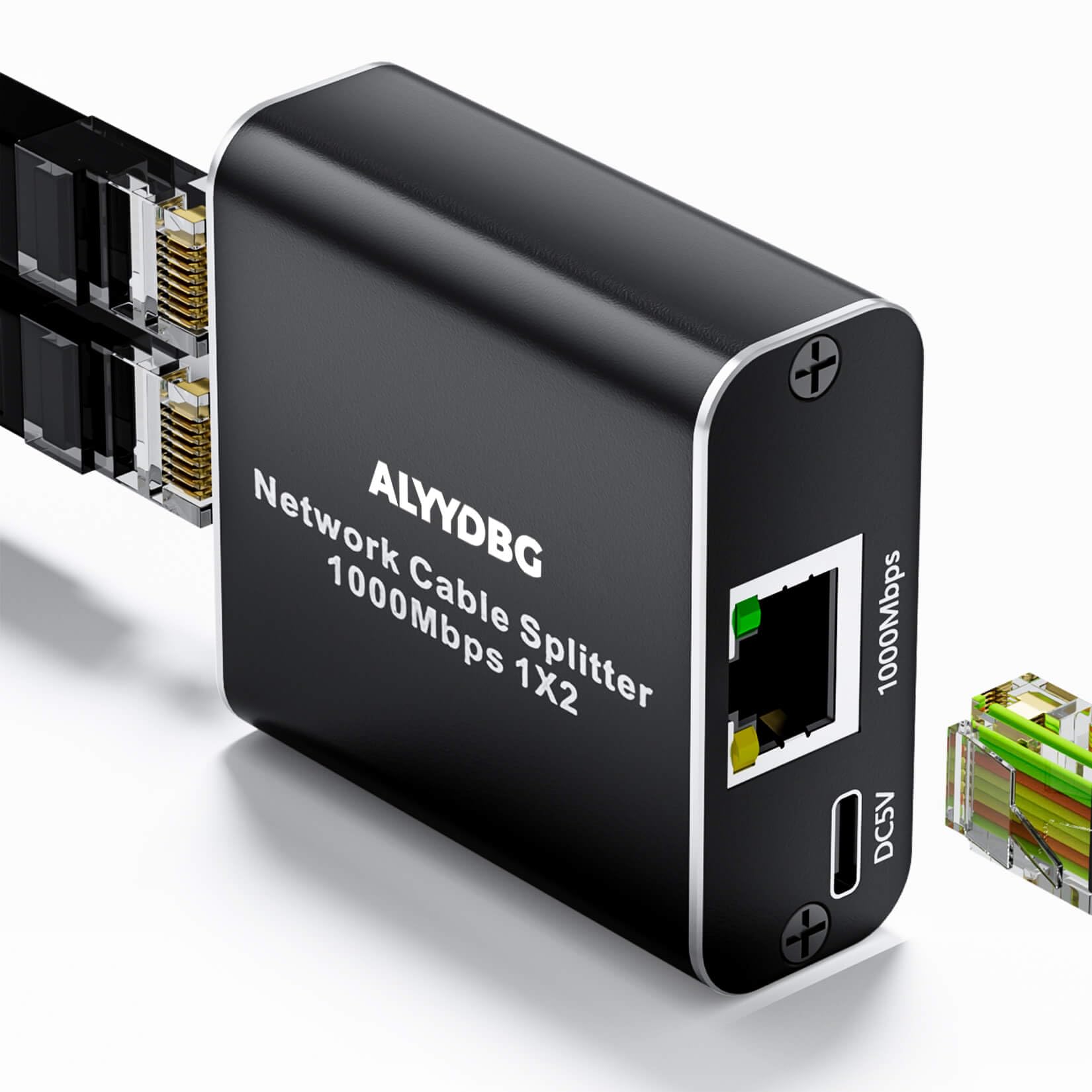 Alyydbg Ethernet Splitter 1 To 2, 1000Mbps Rj45 Splitter With Usb Power Cable, Gigabit Lan Splitter Using Cat5/5E/6/7/8 Cable Fo