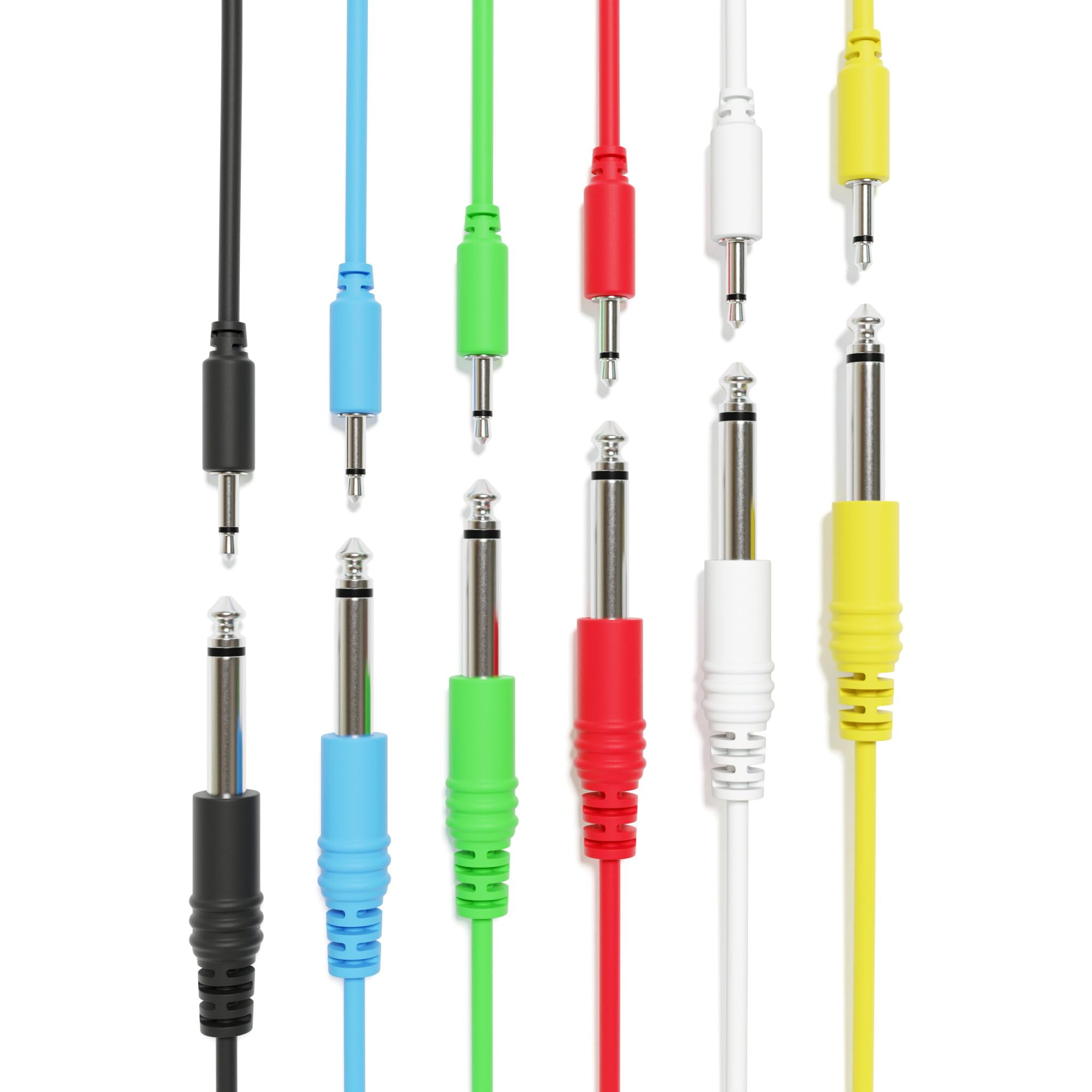 ExcelValley - Mono Patch Cables - TS 3.5mm 1/8 to 6.35mm 1/4 [6A-Pack | 20 cm - 7.87]