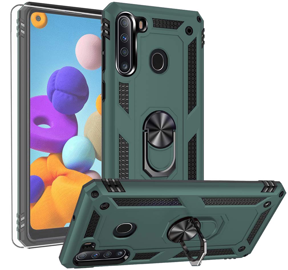 Yzok For Galaxy A21 Case, Samsung A21 Case, With Hd Screen Protector,[Military Grade] Ring Car Mount Kickstand Hybrid Hard Pc So