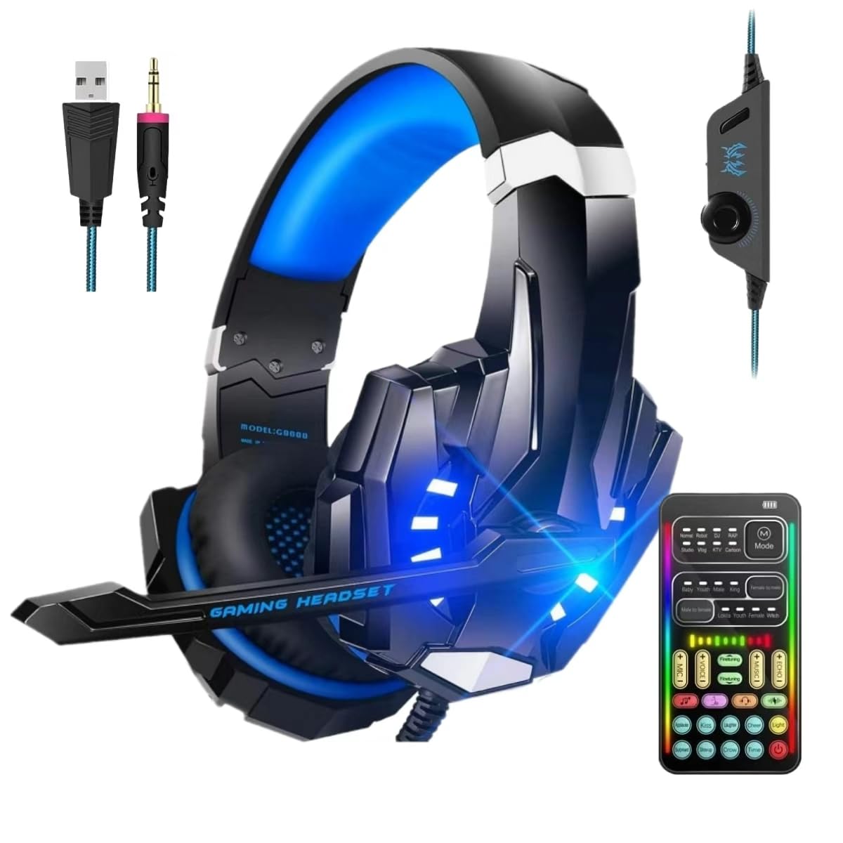 sktome Gaming Voice Changer Headset with Mic, Cool LED Light Over-Ear Headphones with Volume Control, Noise Reduction Voice Chan