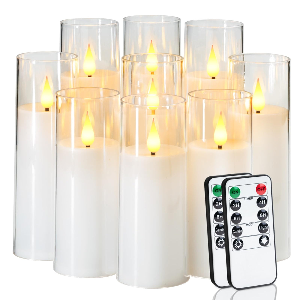 Amagic Pure White Flameless Candles 9 Set, Battery Operated Candles With Remote And Timer, Acrylic Flickering Led Pillar Candles