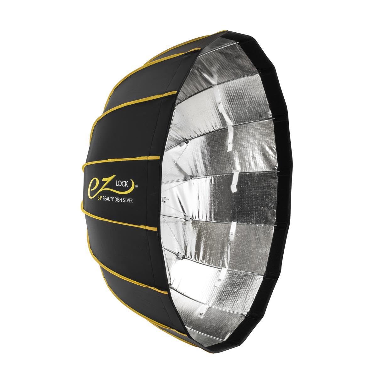 Glow EZ Lock 34' Collapsible Silver Beauty Dish Softbox w/Bowens Mount Speedring and Deflection Disk, 16 Ribbed Design Soft Box w/Silver Interior for Perfect Lighting and Beauty Dish Photography