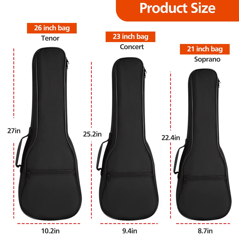 Mdvora Ukulele Case, Black Ukulele Bag For 21 23 26 Inch Ukulele, Waterproof Durable Ukulele Padded Bag With Adjustable Straps F