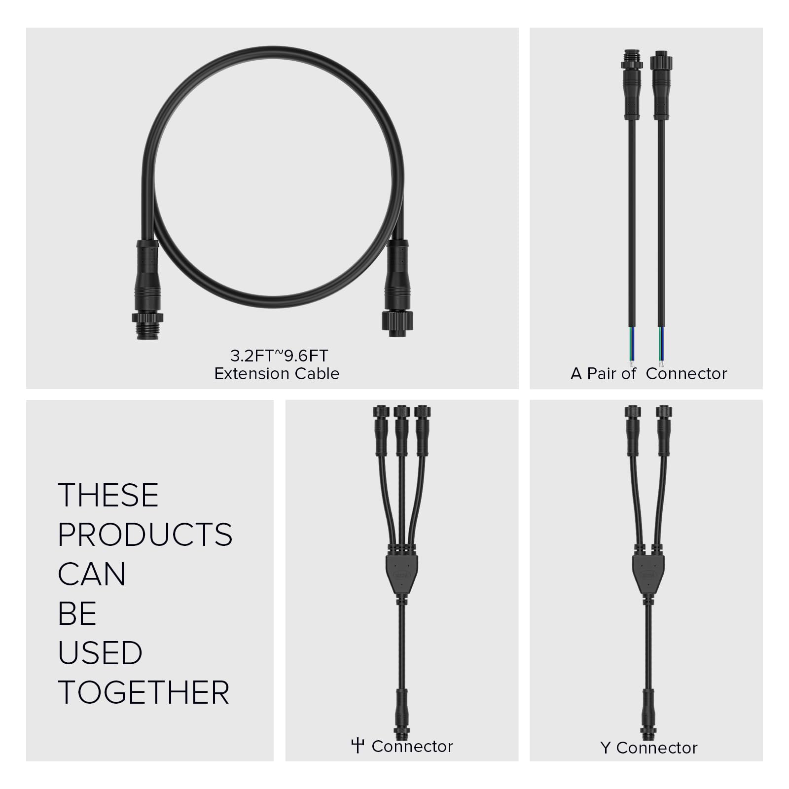 Btf Lighting 5 Core 5 Pin Small Size Ip68 Y Shape 1 Male Divided 2 Female Spillter Connctor Black Plastics 22Awg 15Mm Metal Meta