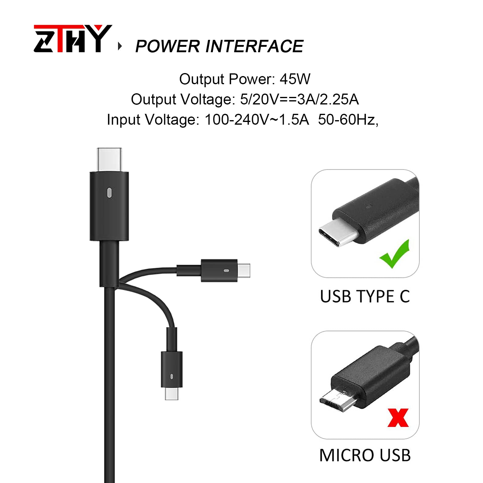 New 45W Usb C Type C Ac Adapter Laptop Charger Replacement For Dell Xps 12 13 9360 9365 9370 9300 9380 9310 2 In 1 Latitude 7200 7210 7370 5175 5285 5290 Chromebook 3100 3400 2In1 La45Nm150 Power