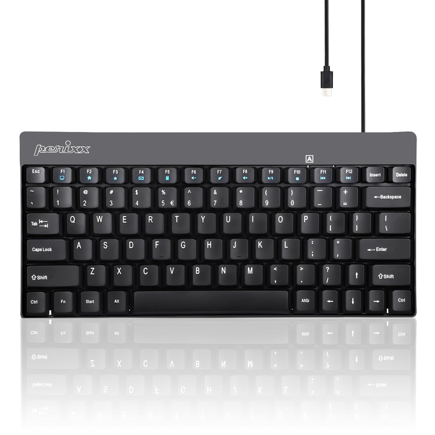 Perixx Periboard 422 Wired Usb C Mini Keyboard, Usb Type C Connector, Black, Us English Layout
