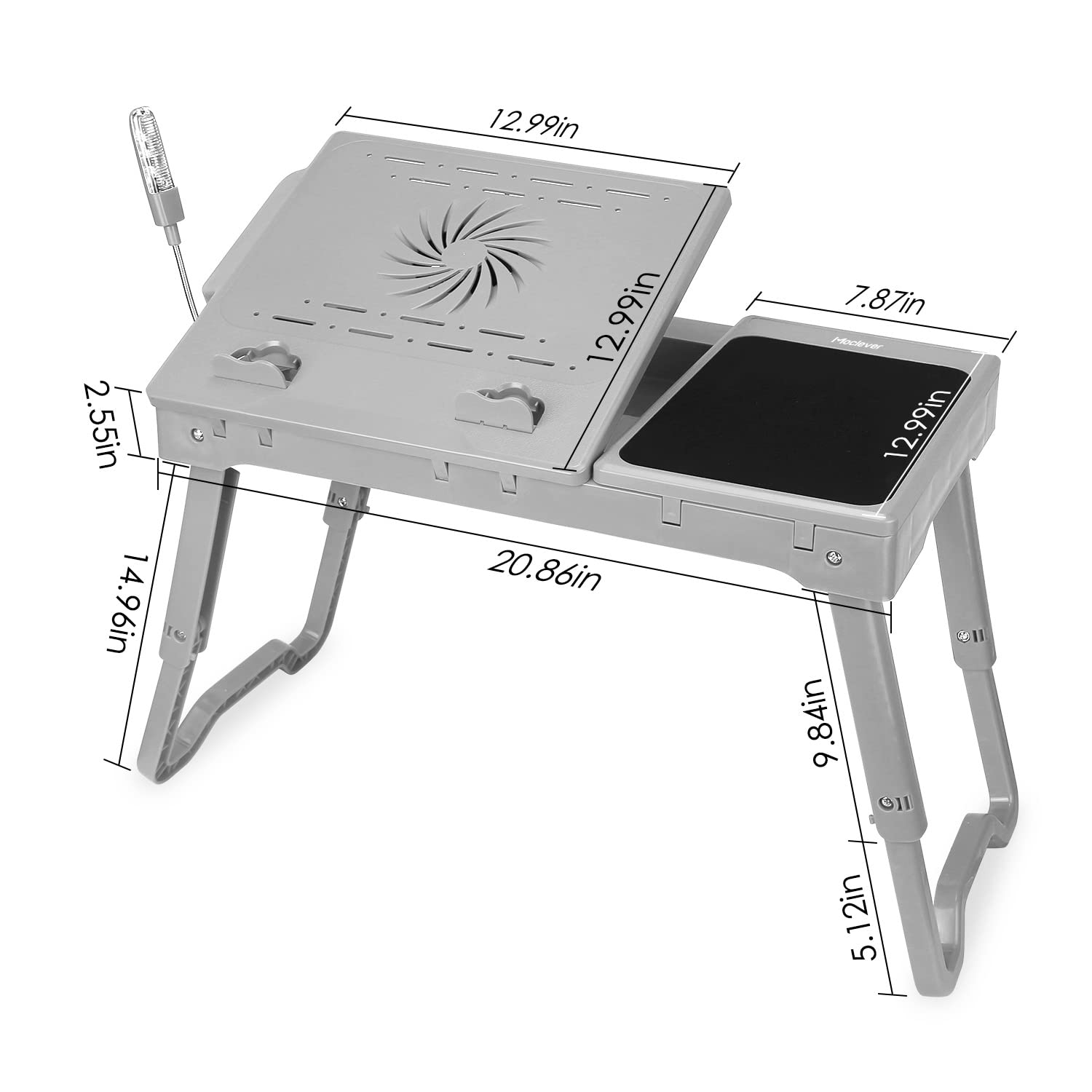 Laptop Stand With Cooling Fan And Mouse Pad,Adjustable Lap Desk For Laptop With Light,Foldable Laptop Table, Lap Stand Bed Tray Desk W/ 4 Usb Port For Bed Couch Sofa Floor (Grey)