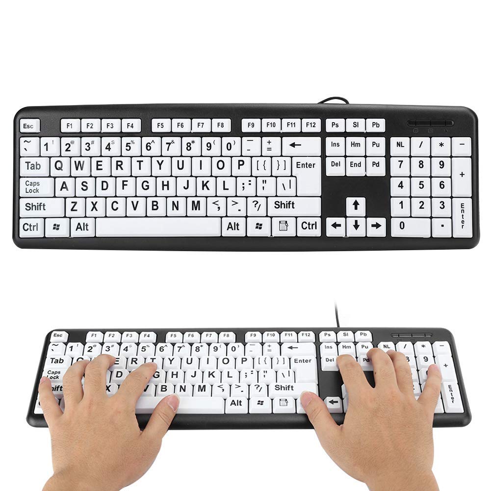 Large Print Computer Keyboard, 104 Keys Usb Wired Computer Keyboard Visually Impaired Individuals Wired Keyboard For Senior Citi