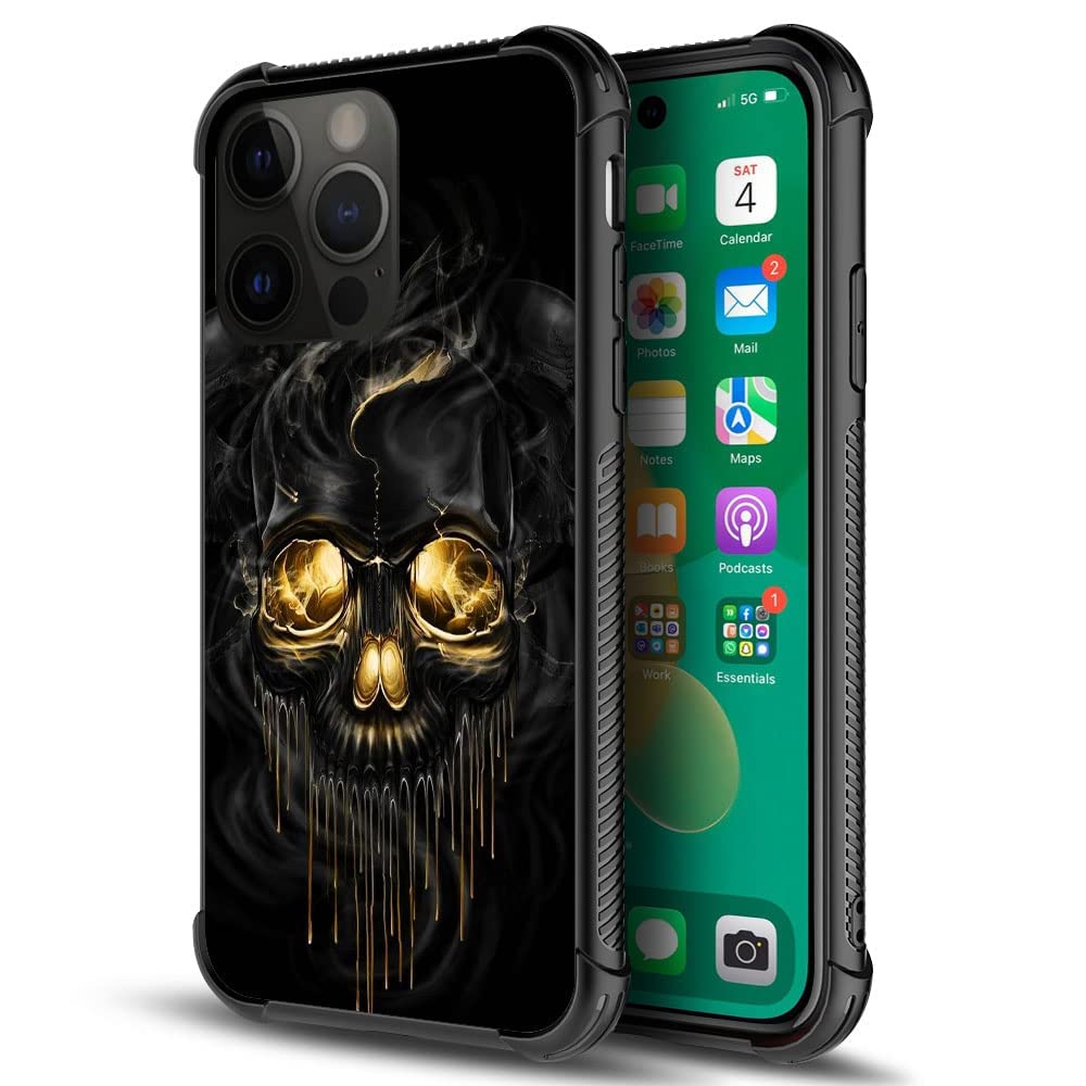 Daizag Compatible With Case For Iphone 14 Plus, Gold Black Skull Iphone 14 Plus Cases For Man Woman, All Round Protection Shockp